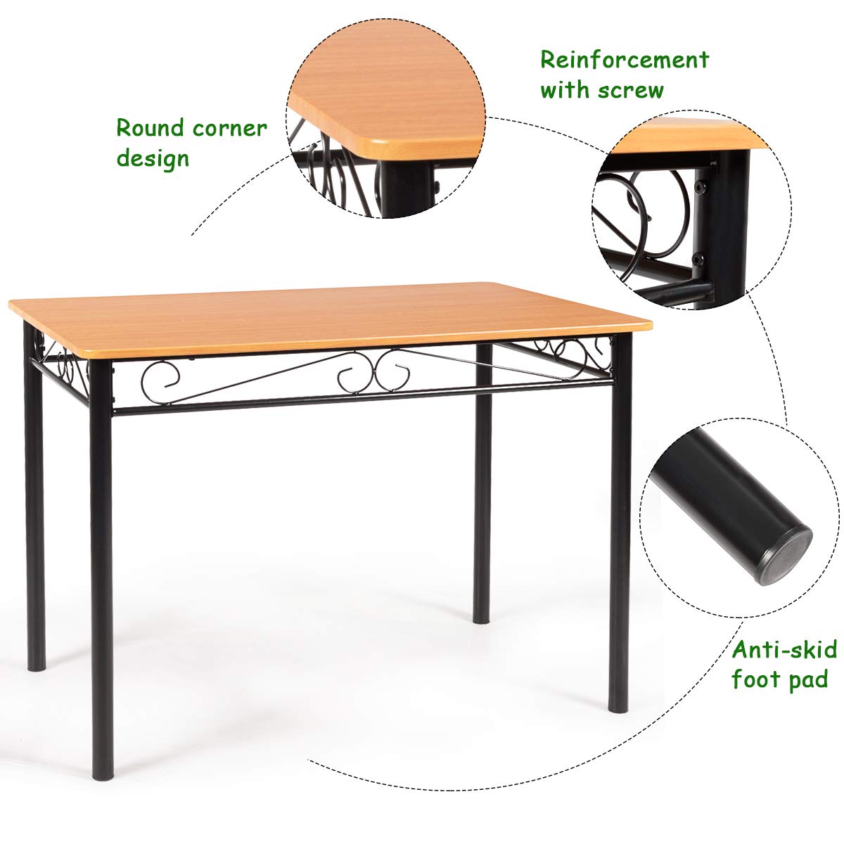 Tangkula 5 Piece Dining Table Set Vintage Wood Top Padded Seat Dining Table and Chairs Set