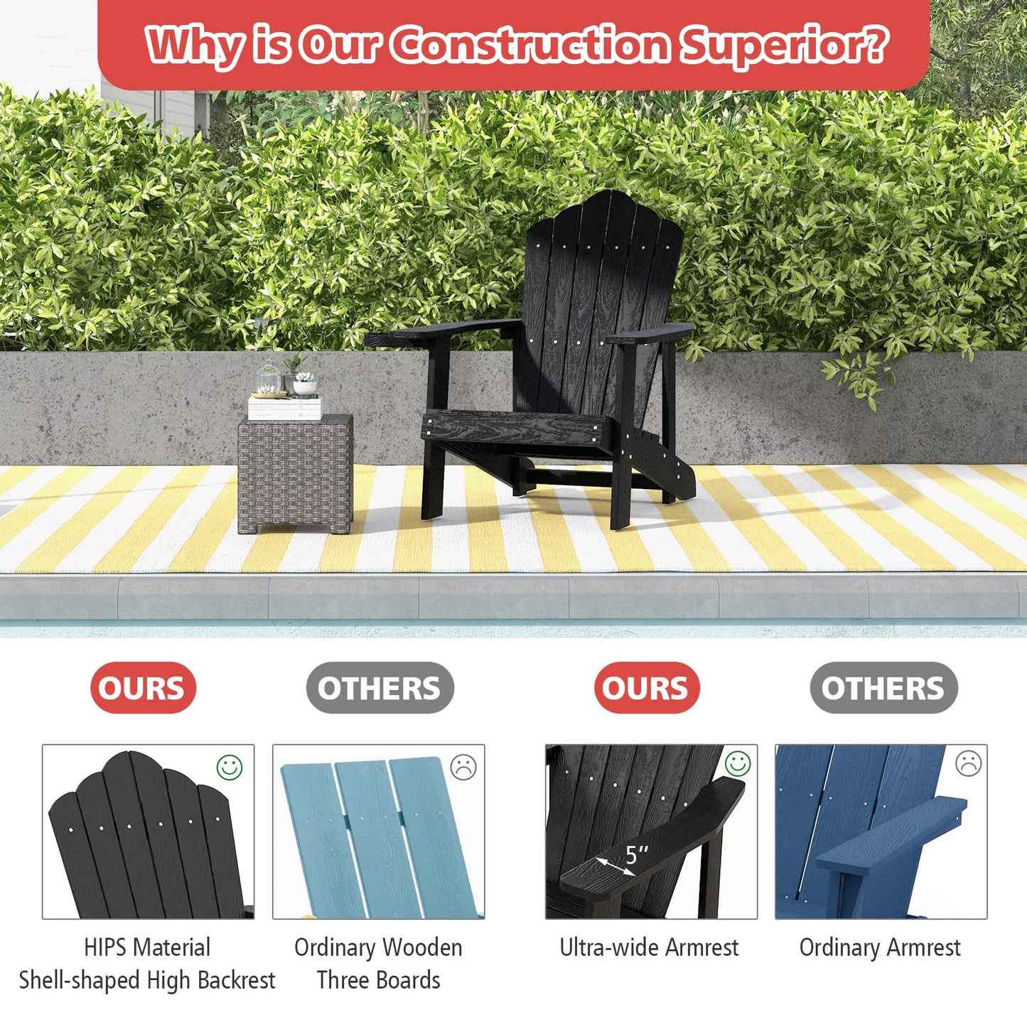 Tangkula Oversized Adirondack Chair, Patio Lounge Chairs w/Adjustable Cup Holder