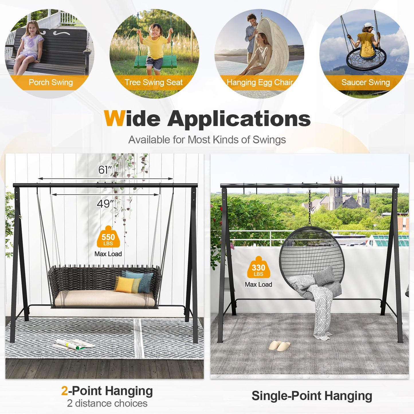 Tangkula Metal Swing Frame Porch Swing Stand