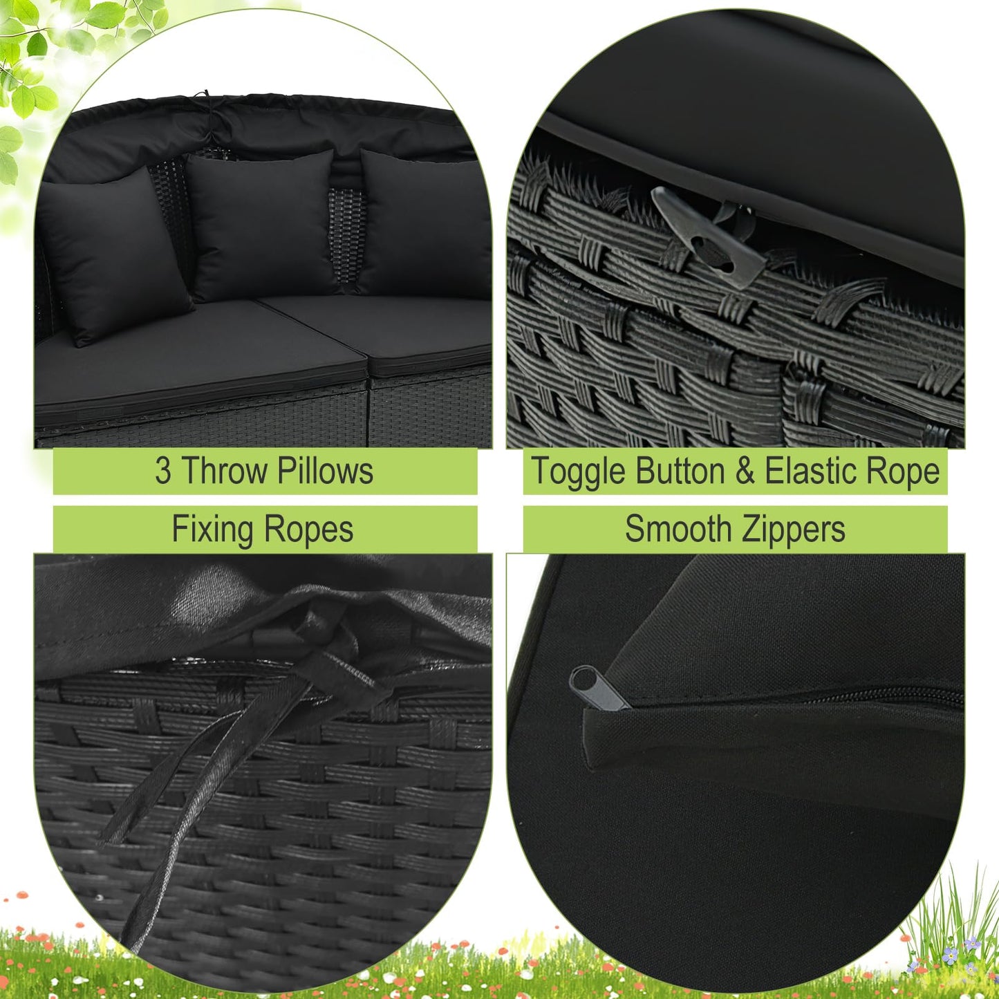 Tangkula Outdoor Patio Round Daybed with Retractable Canopy