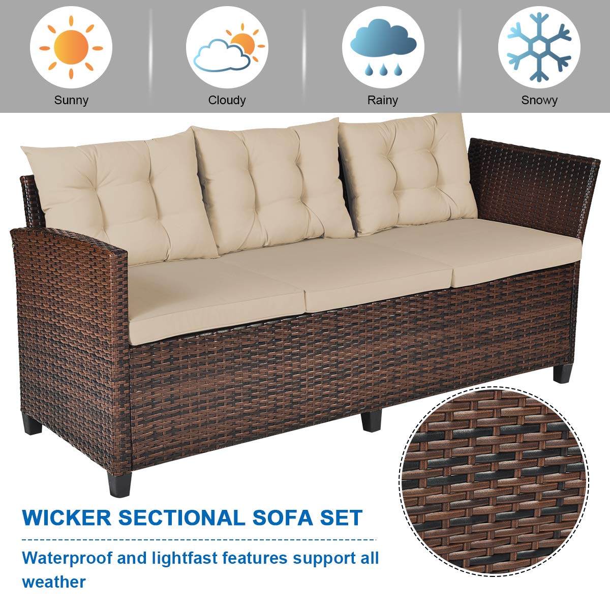 Tangkula Patio Furniture Set with 6 Cushioned Seat & Coffee Table