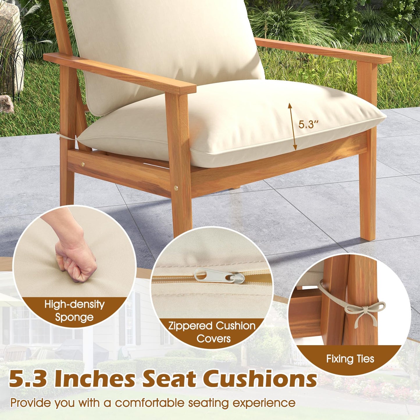 Tangkula 4 Pieces Patio Furniture Set Outdoor Acacia Wood Conversation Set