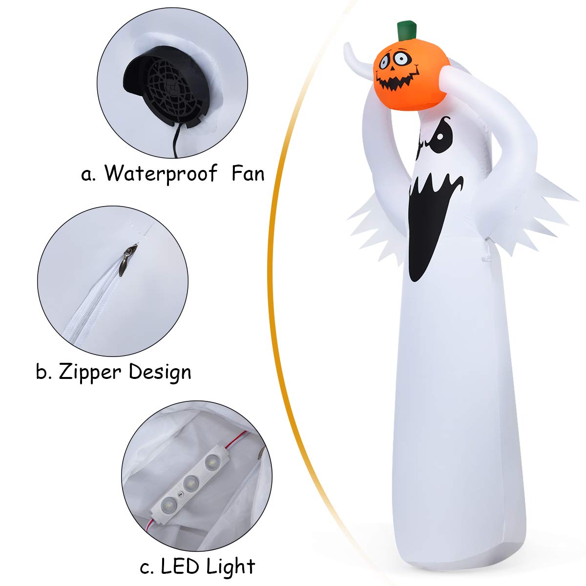 Tangkula 6Ft Halloween Inflatable Terrible Ghost w/Pumpkin