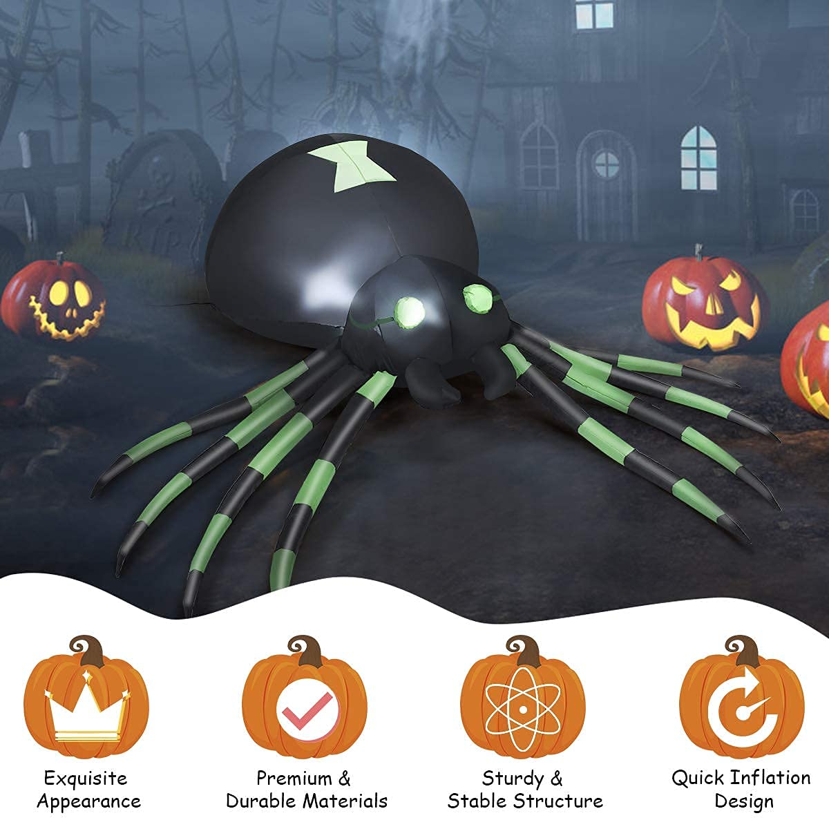 Tangkula 6 Ft Halloween Inflatable Spider with LED Lights Outdoor Indoor Halloween Decorations