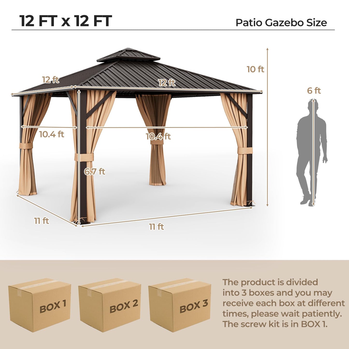 Tangkula Hardtop Gazebo, Patio Gazebo with Galvanized Steel Double Roof & Aluminum Frame