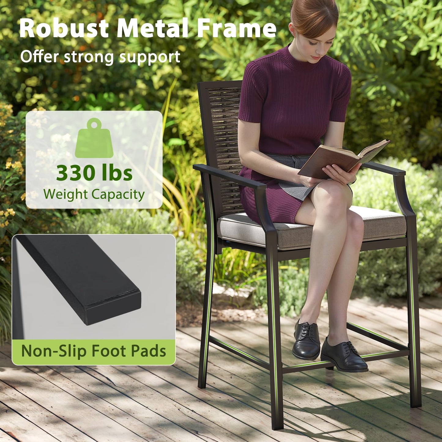 Tangkula Patio Bar Stools(w/Armrest)