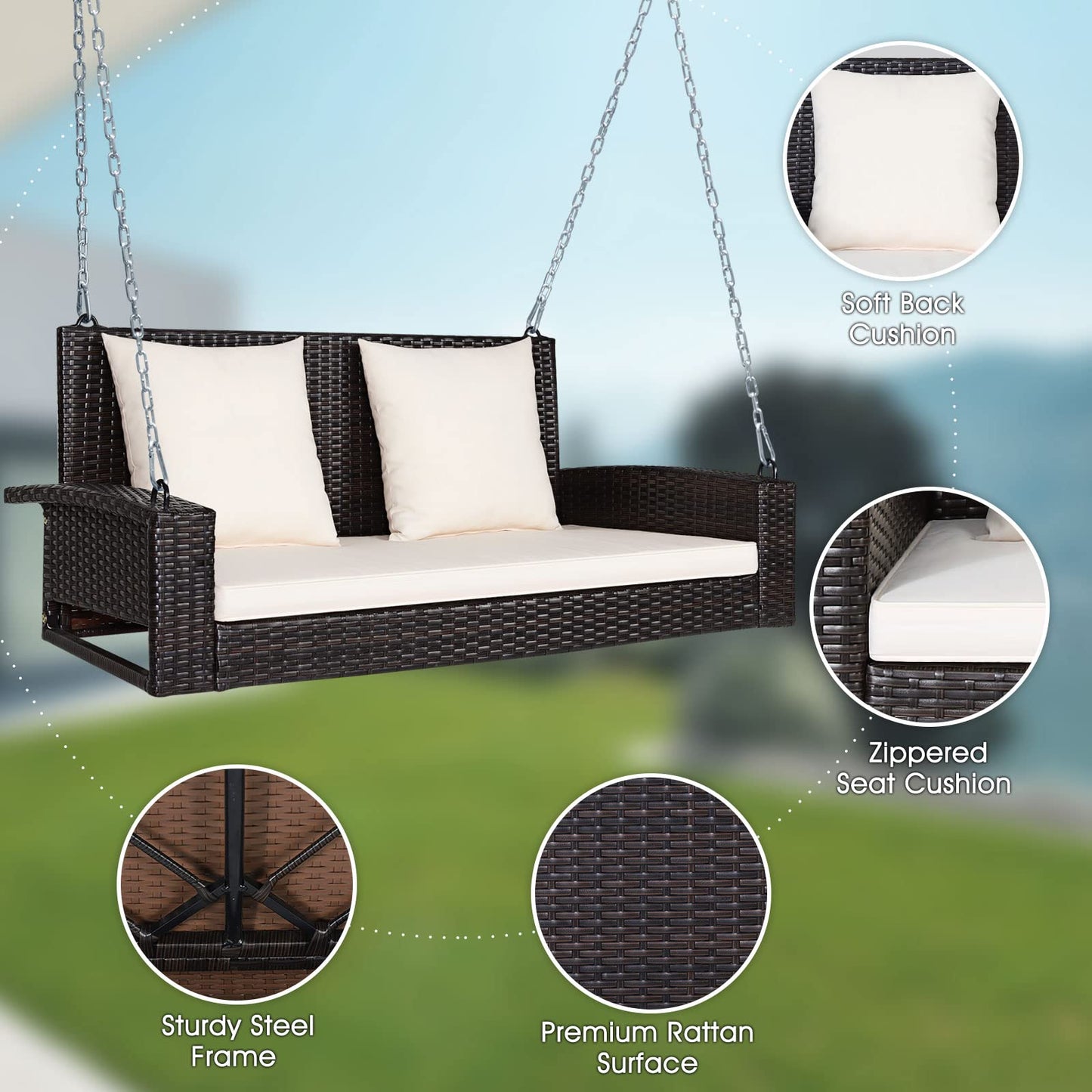 Tangkula 2-Person Wicker Porch Swing