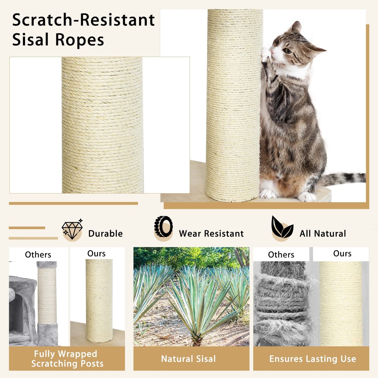 Tangkula Large Cat Tree with Sisal Scratching Posts