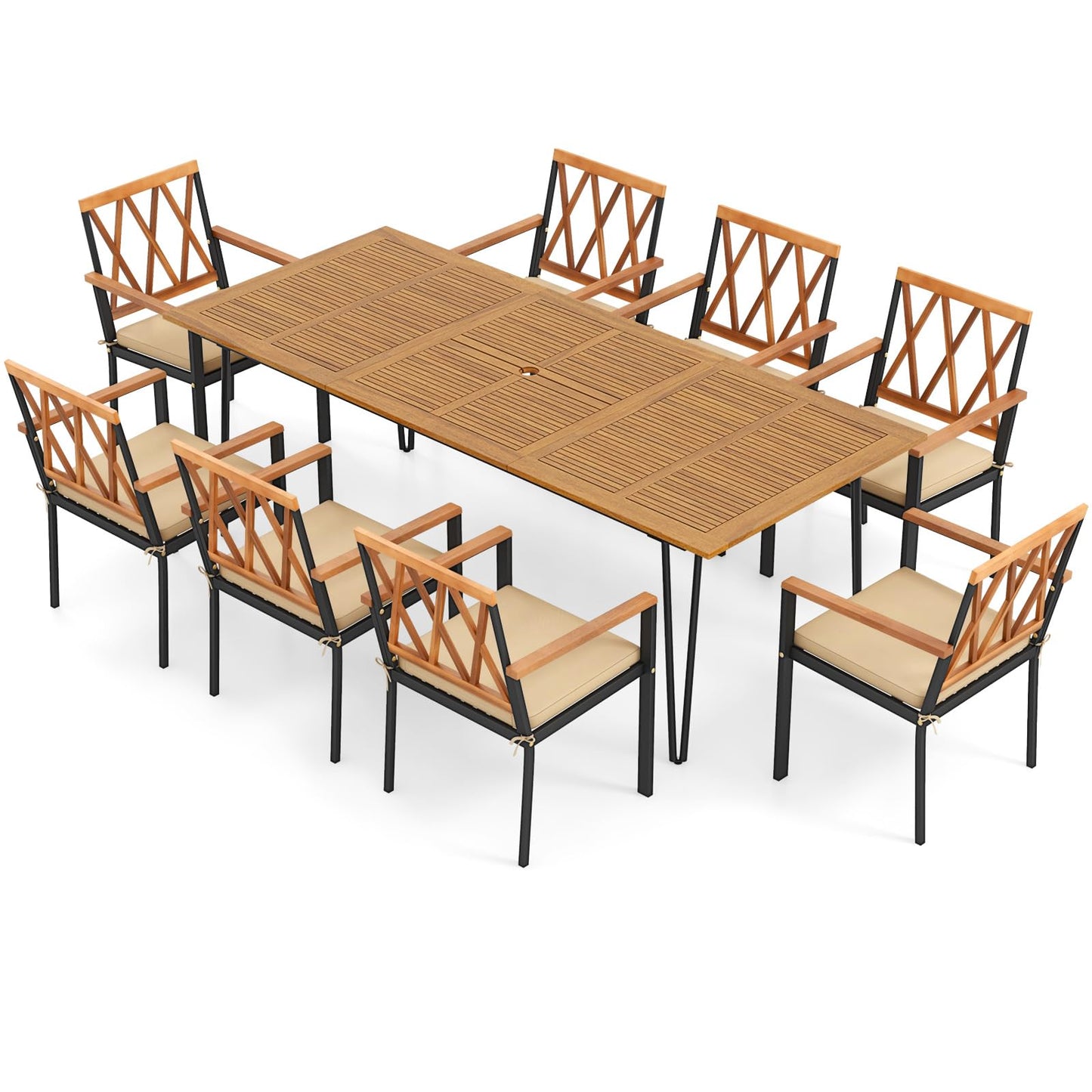 Tangkula 9 Pieces Patio Dining Set Outdoor Furniture Set
