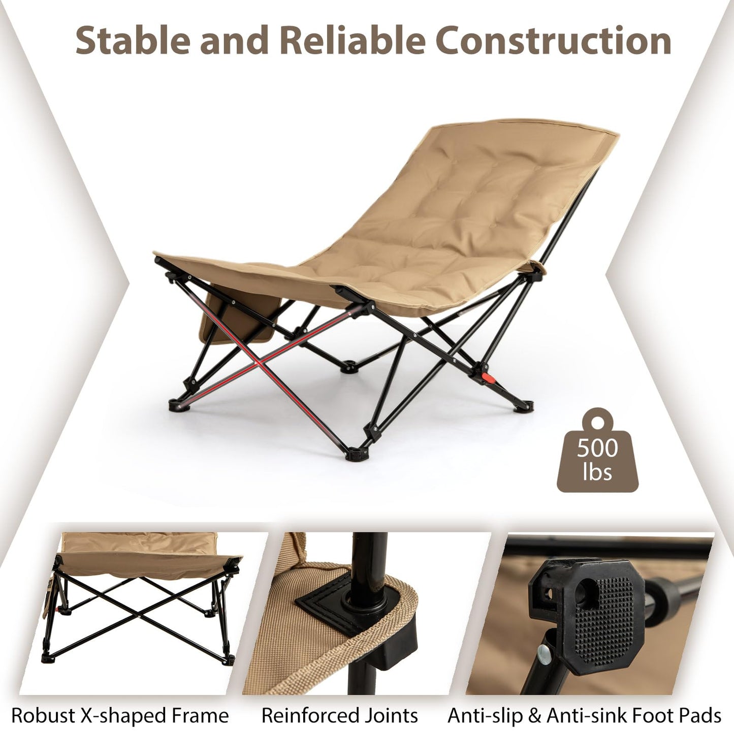 Tangkula Padded Camping Chairs Set for Camp Beach Lawn Fishing Travel Sports