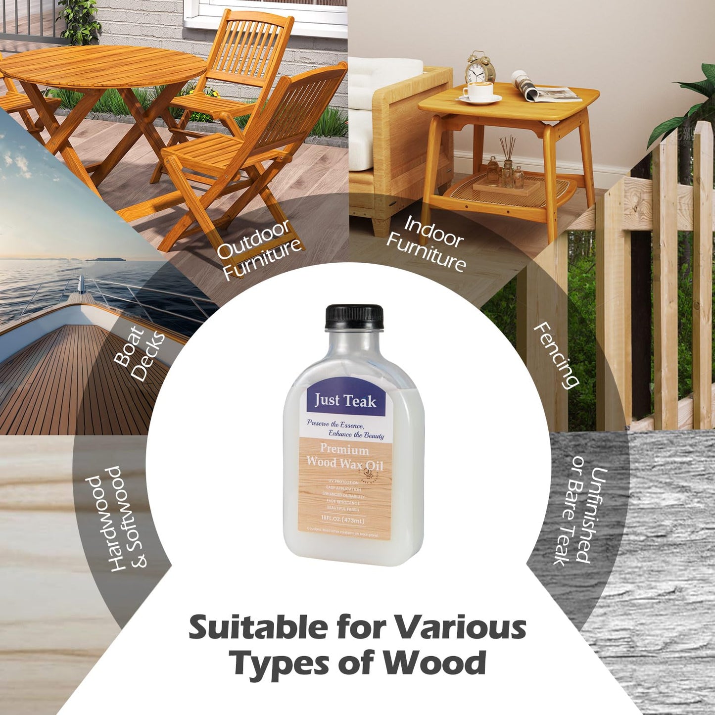 Tangkula Wood Wax Oil Set Teak Oil Cleaner and Brightener for Outdoor & Indoor Furniture