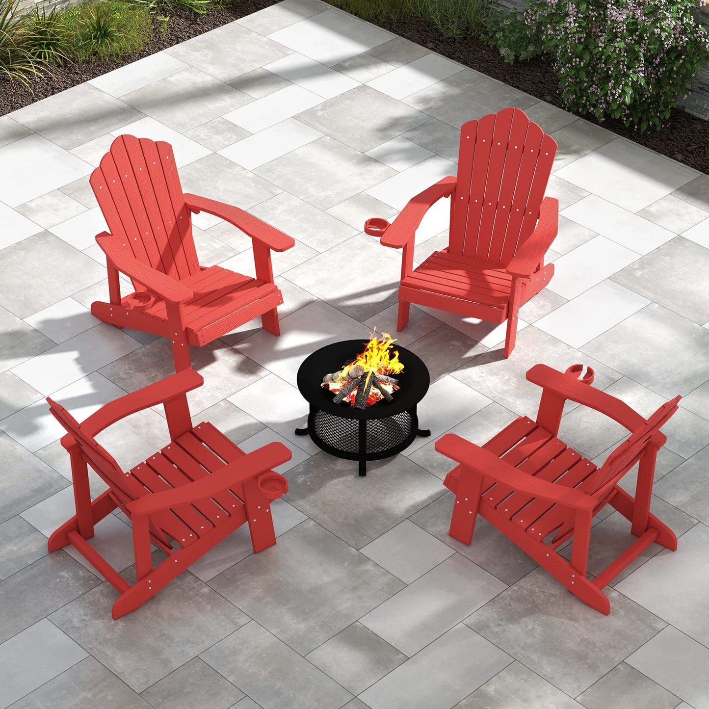 Tangkula Oversized Adirondack Chair, Patio Lounge Chairs w/Adjustable Cup Holder