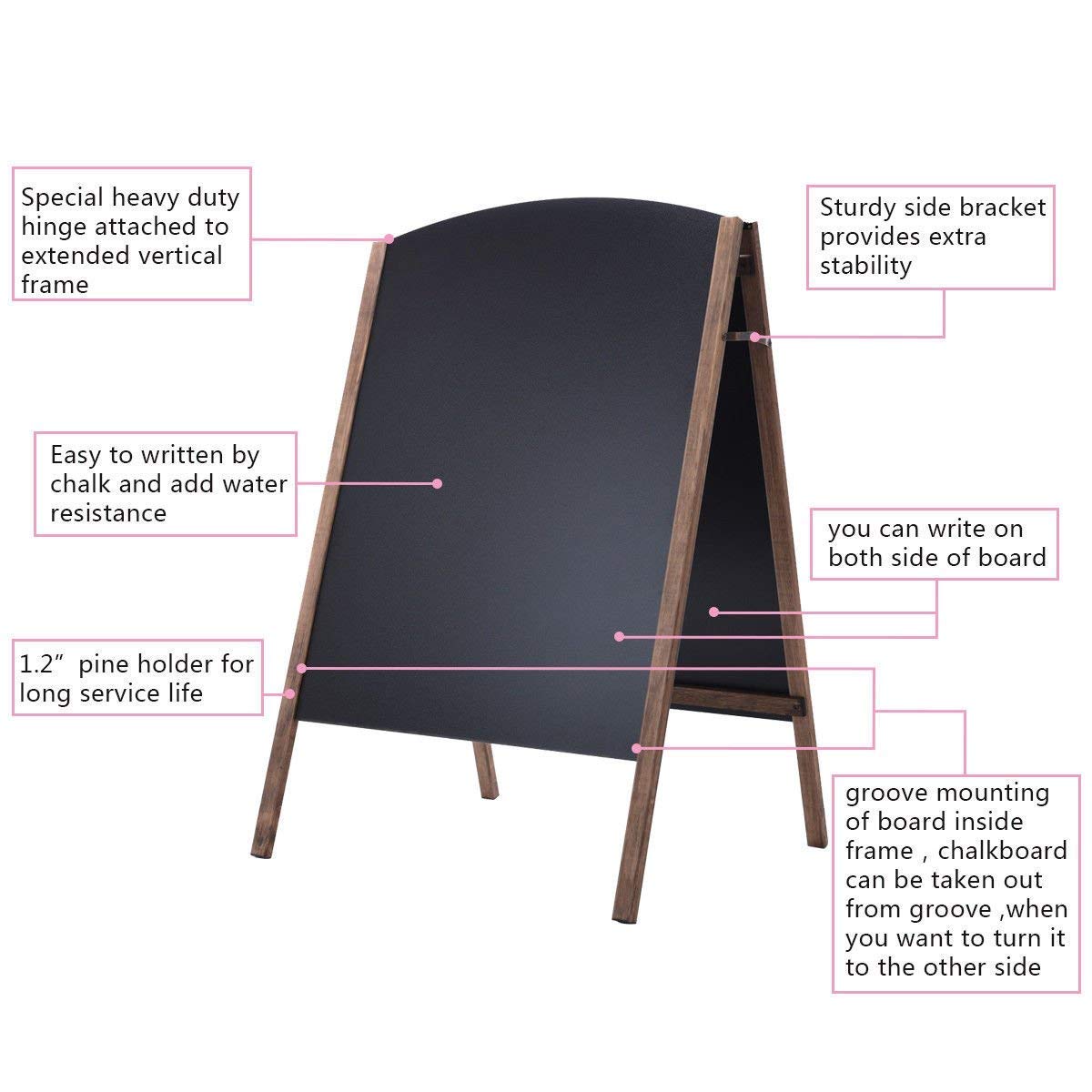 Tangkula A-Frame Chalkboard Sign, Rustic Wooden Double-Sided Standing Sidewalk Chalkboard Sign Sandwich Board