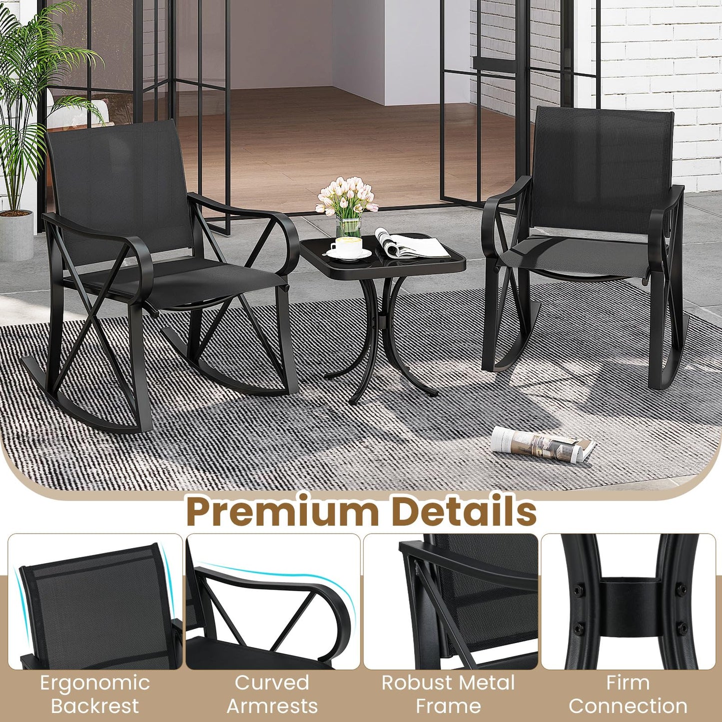 Tangkula 3 Piece Patio Rocking Set