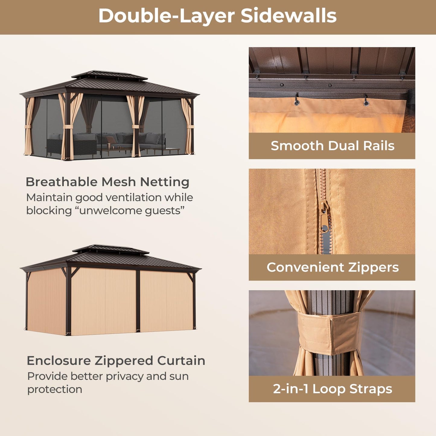 Tangkula 12x20 Ft Hardtop Double-Roof Patio Gazebo