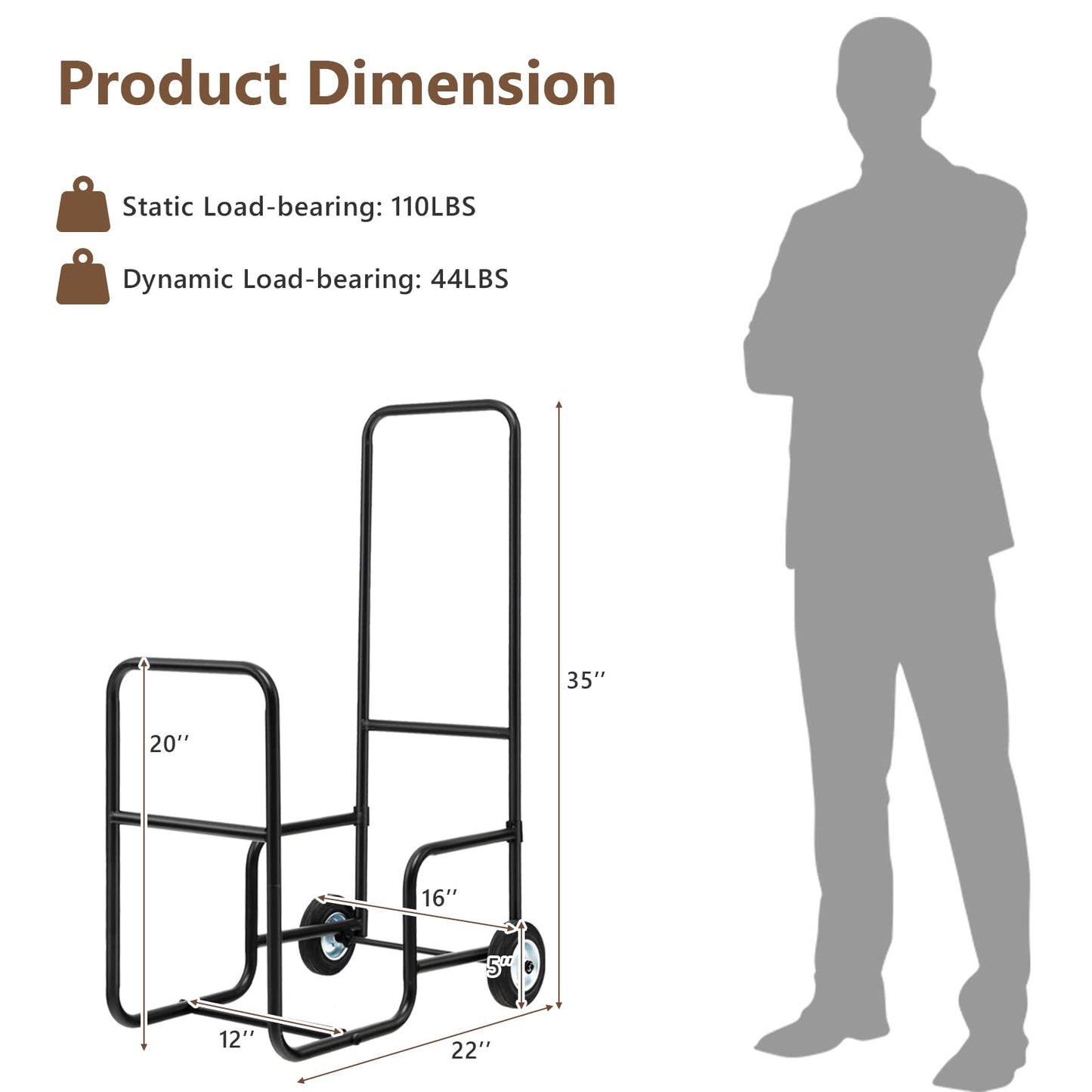 Tangkula Firewood Log Carrier Mover, Wood Rack Storage Mover with Rolling Wheels & Ergonomic Handle