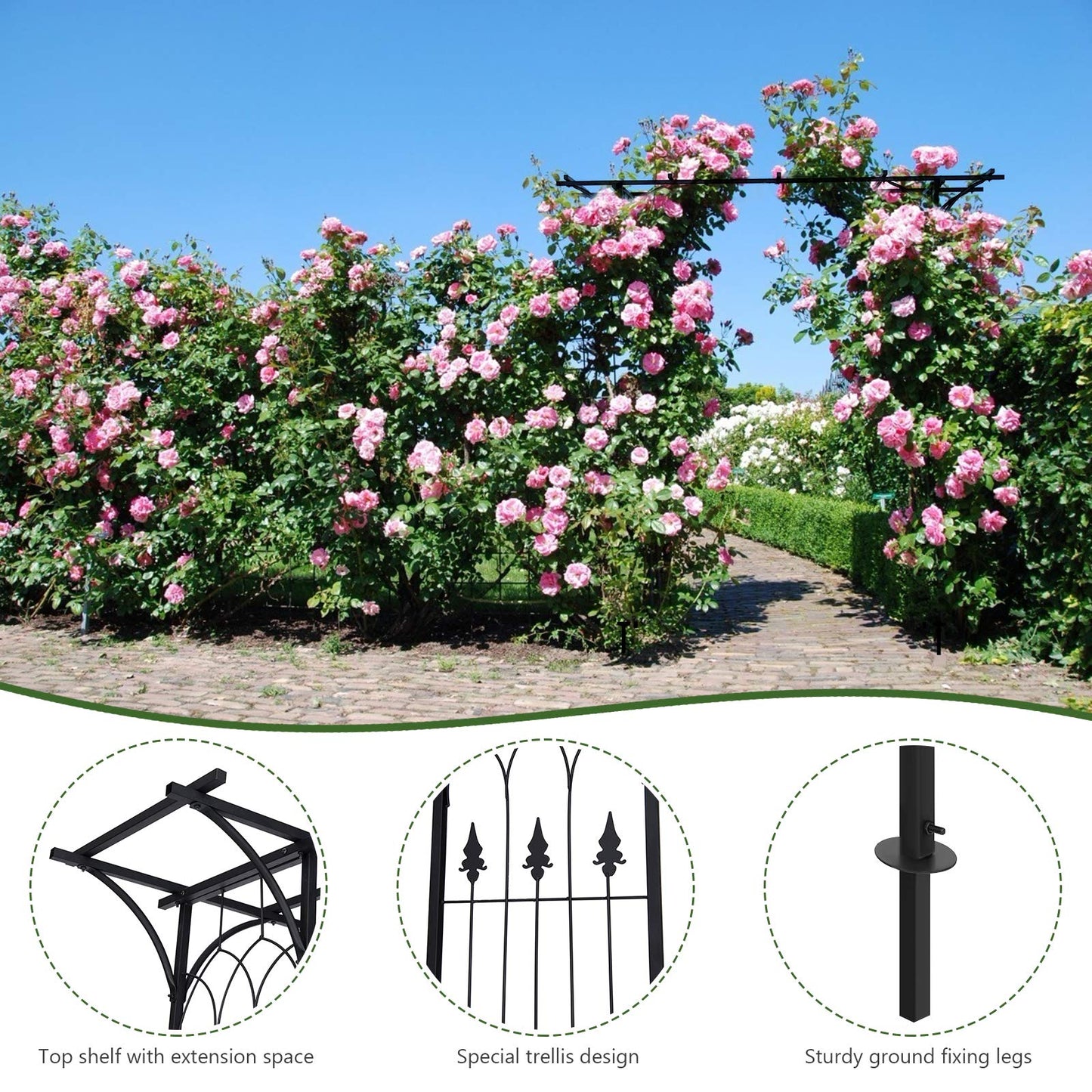 6.8 Ft Garden Arbor, Metal Arch with Trellis for Climbing Plant, Vines, Flowers