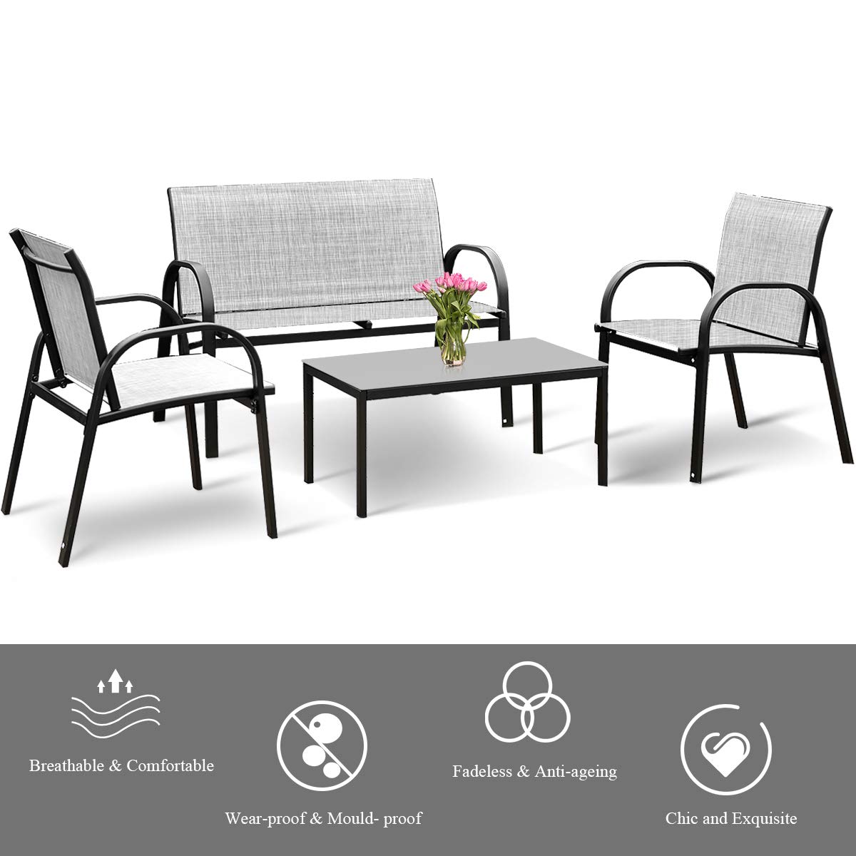 Tangkula 4 Piece Patio Furniture Outdoor Sofa