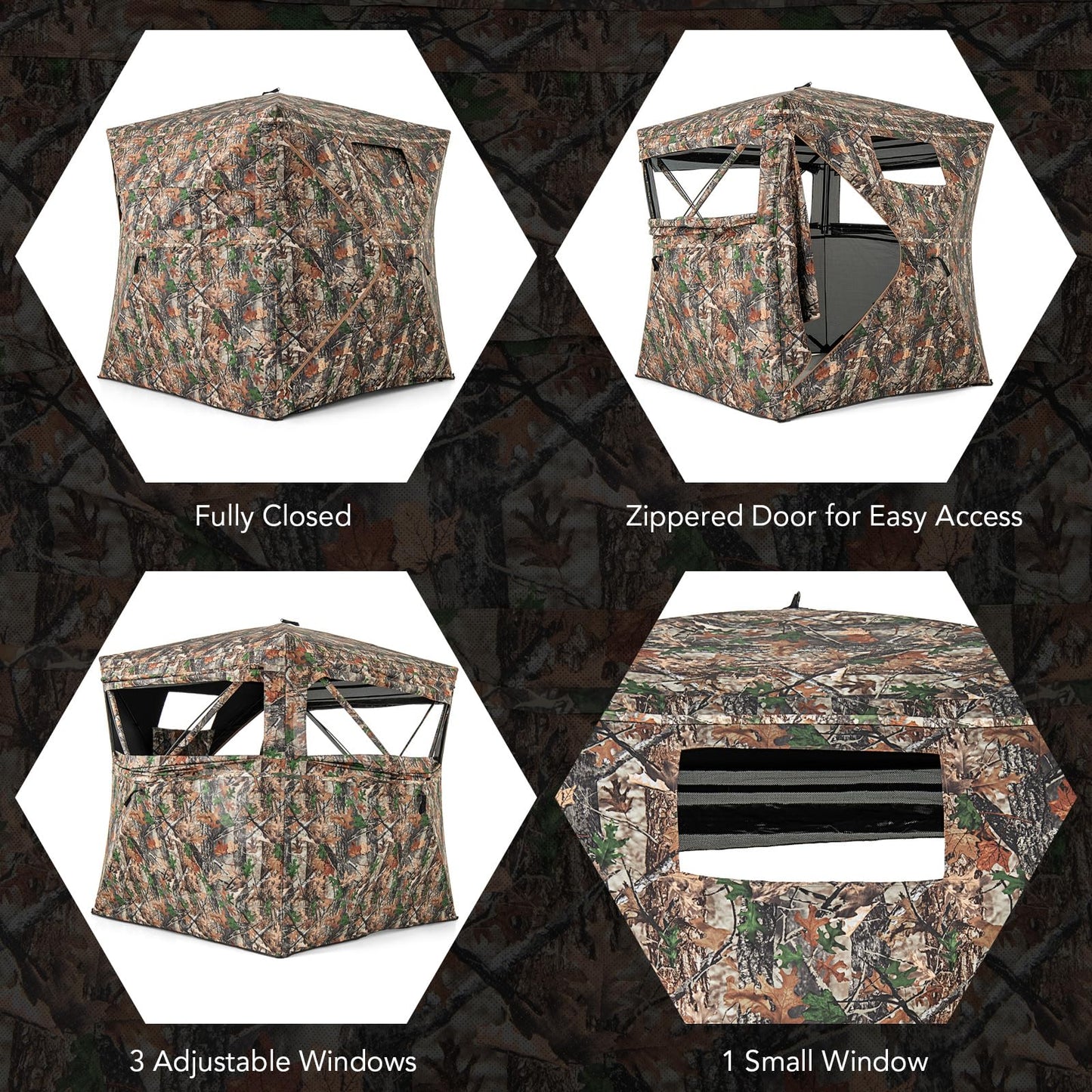 Tangkula Extra Tall 3-4 Person Hunting Blind, 270 Degree See Through Ground Blind with Silent Slide Windows