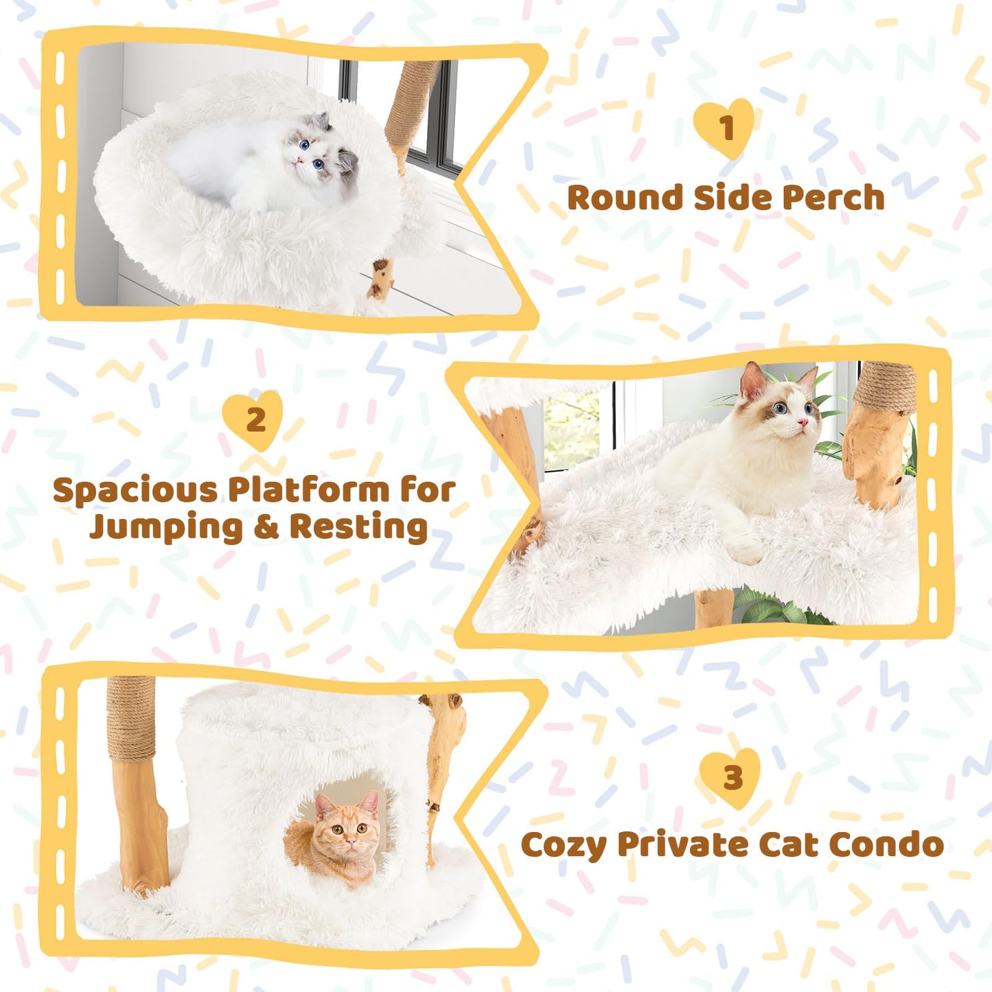 Tangkula Cat Tree Tower Solid Wood Modern Cat Tower with Top Cattail Basket Bed