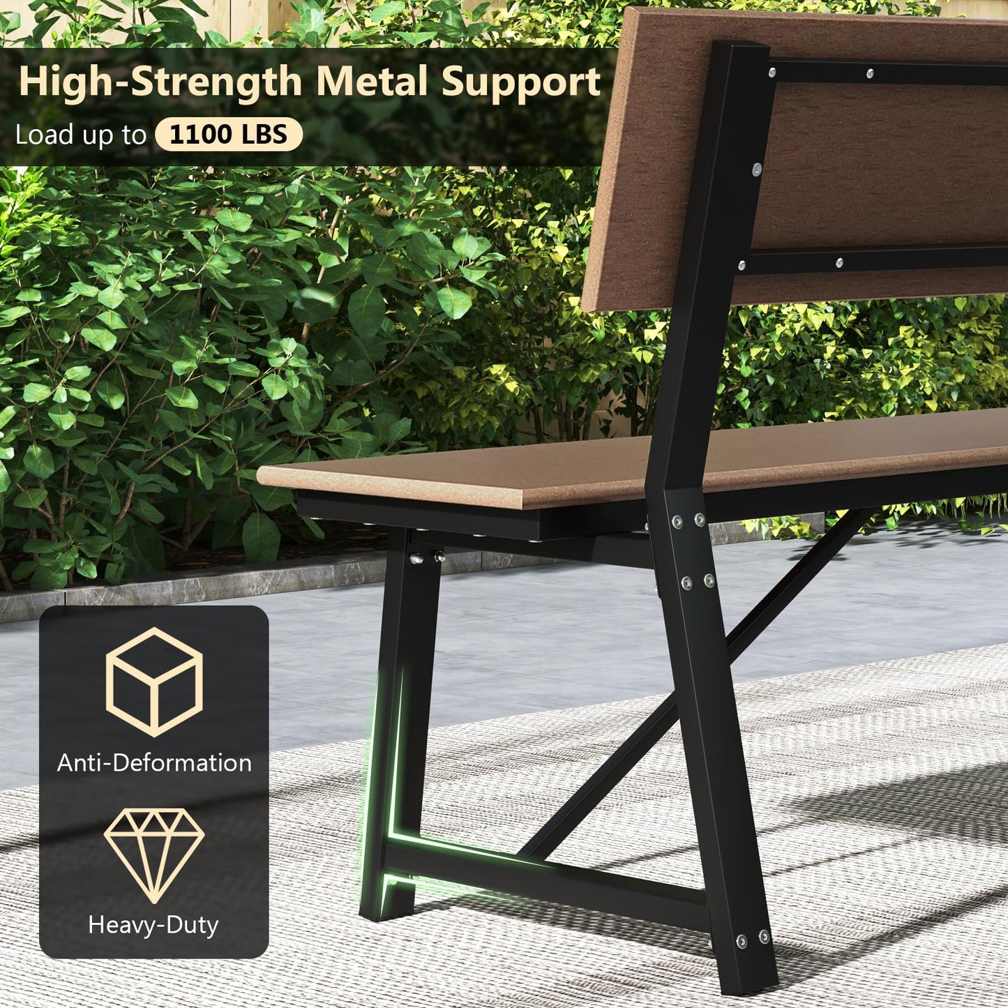 Tangkula 72” Outdoor Bench, Extra Long Patio HDPE Bench for 4 People, 1100 lbs Weight Capacity