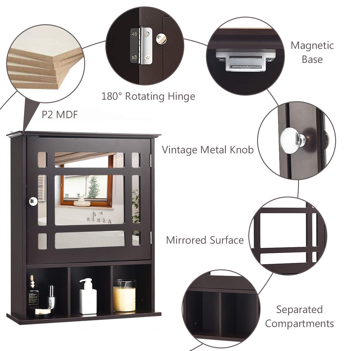 Tangkula Mirrored Medicine Cabinet