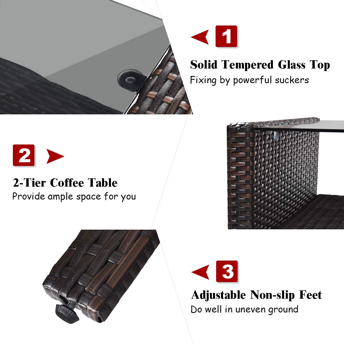 Tangkula 4 Piece Patio Furniture Set with Glass Top Coffee Table