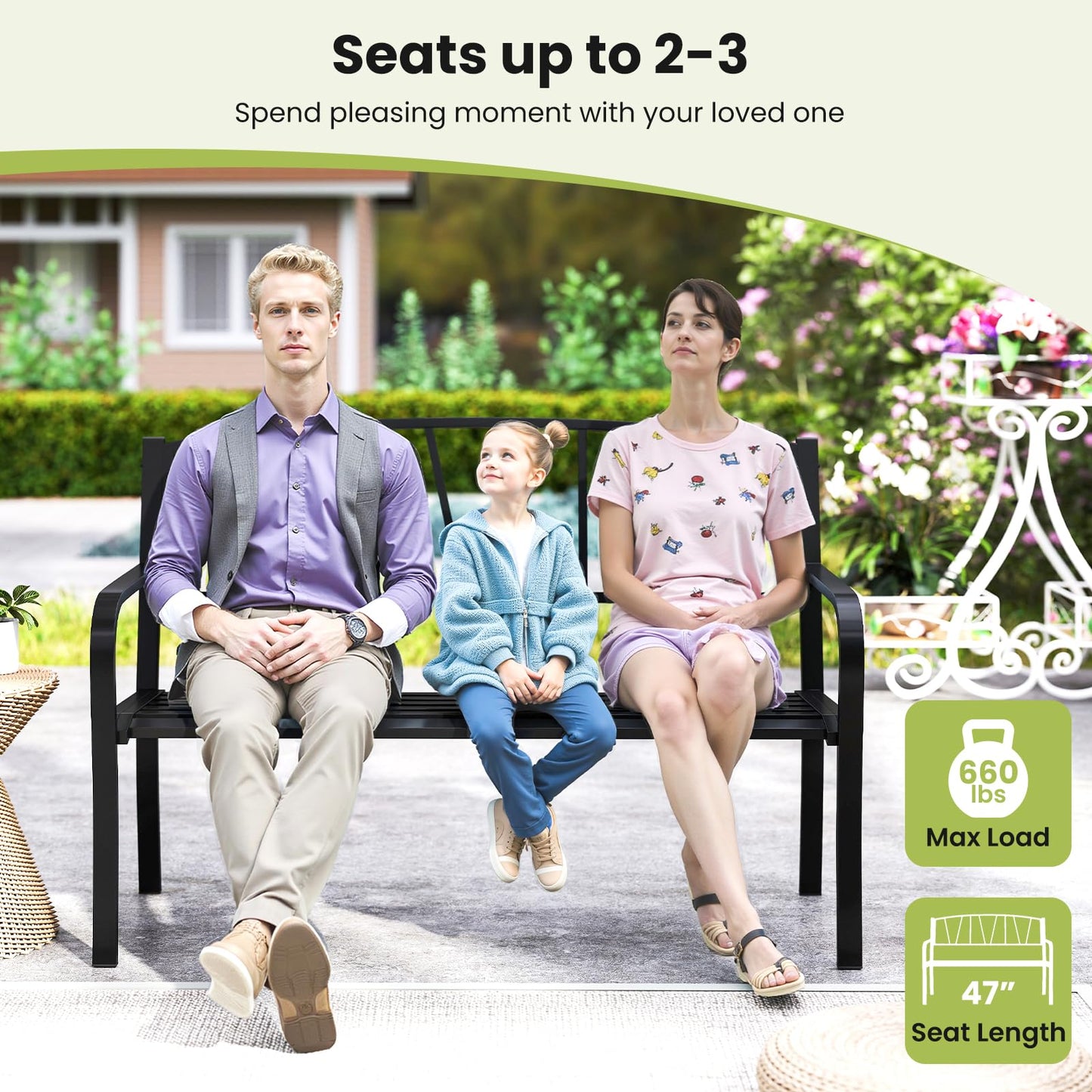 Tangkula Metal Patio Park Bench with Curved Armrests