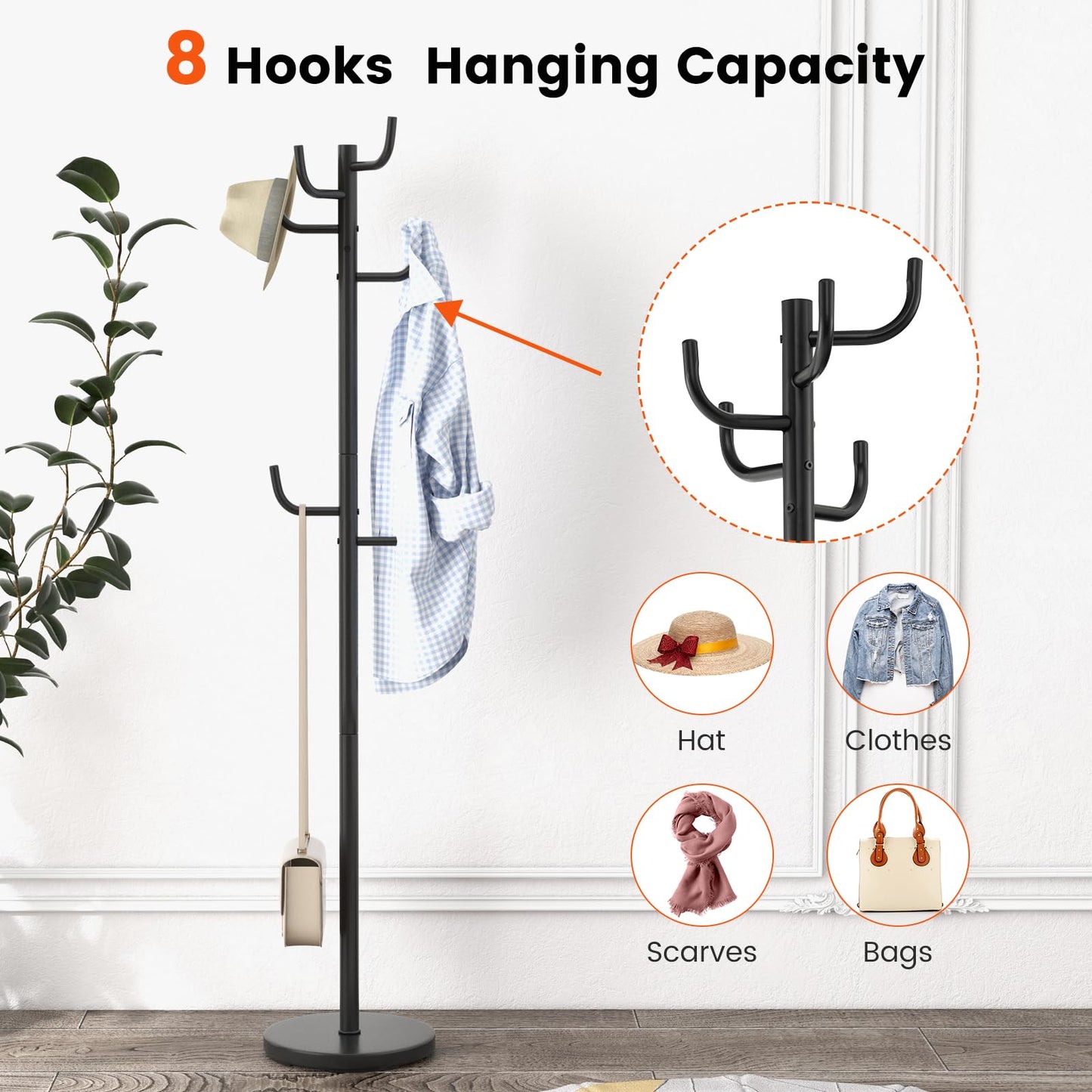 Tangkula Coat Rack Freestanding Heavy Duty Metal Coat Tree
