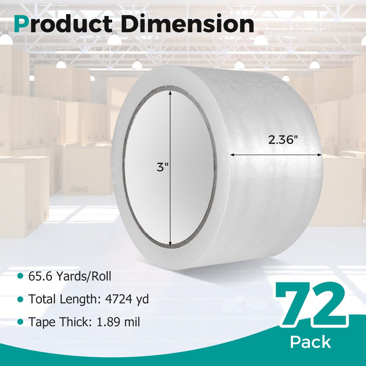 Tangkula Heavy Duty Packing Tape, 72 Rolls, Total 4724 Yards