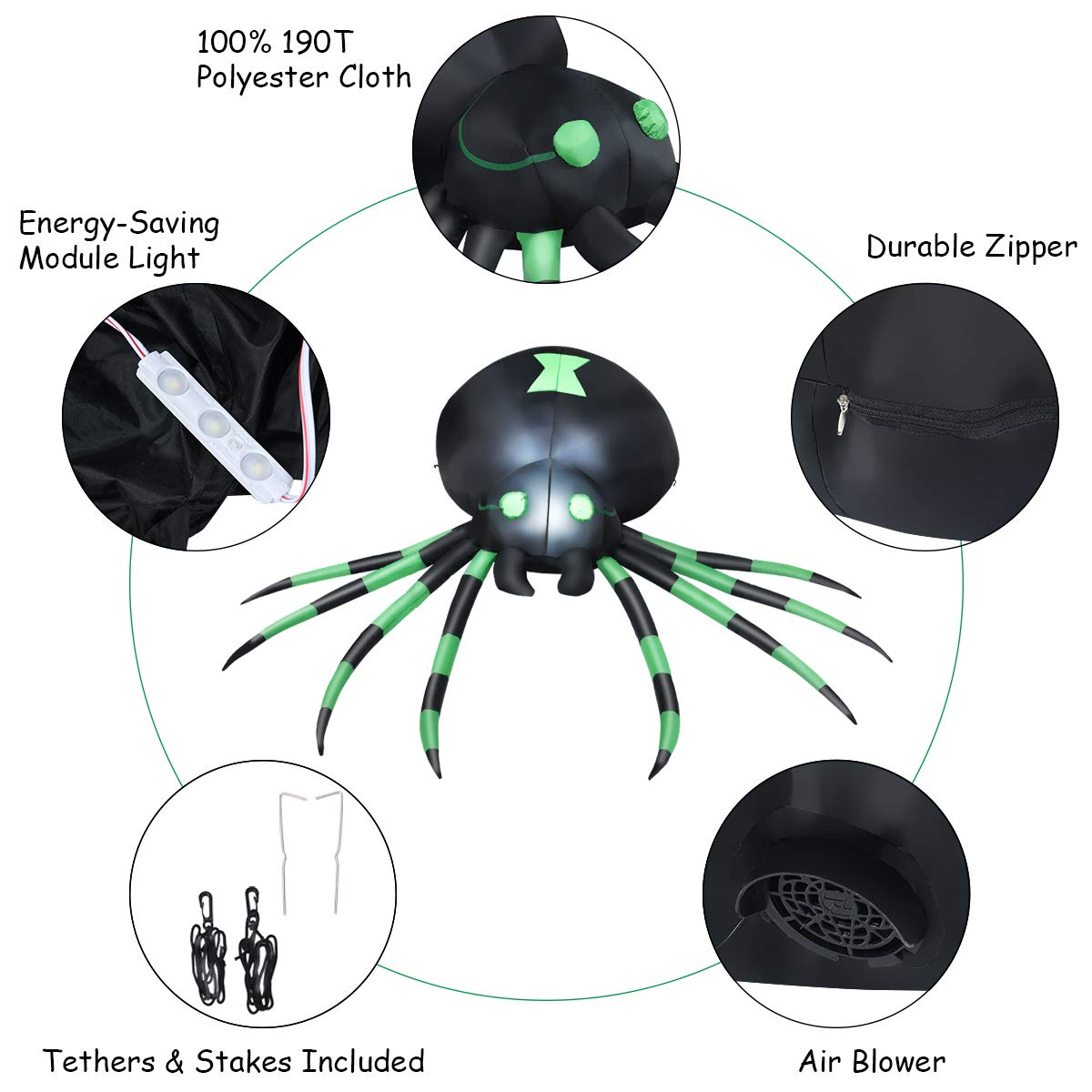 Tangkula 6 Ft Halloween Inflatable Spider with LED Lights Outdoor Indoor Halloween Decorations