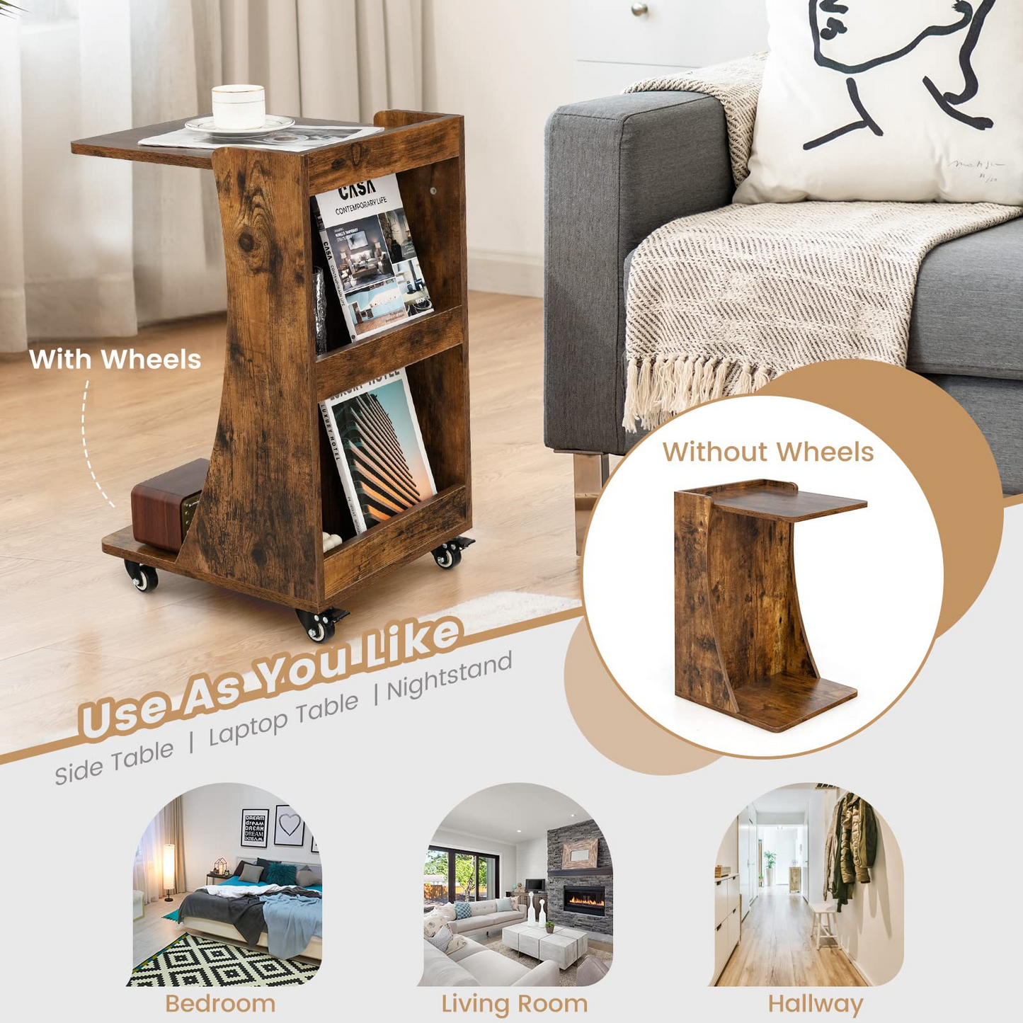 Tangkula C-Shaped End Table