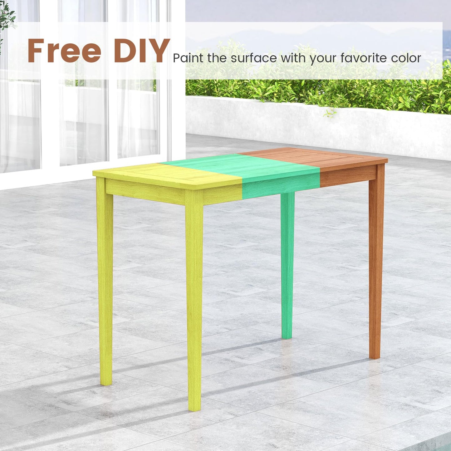 Tangkula Outdoor Eucalyptus Wood Bar Table