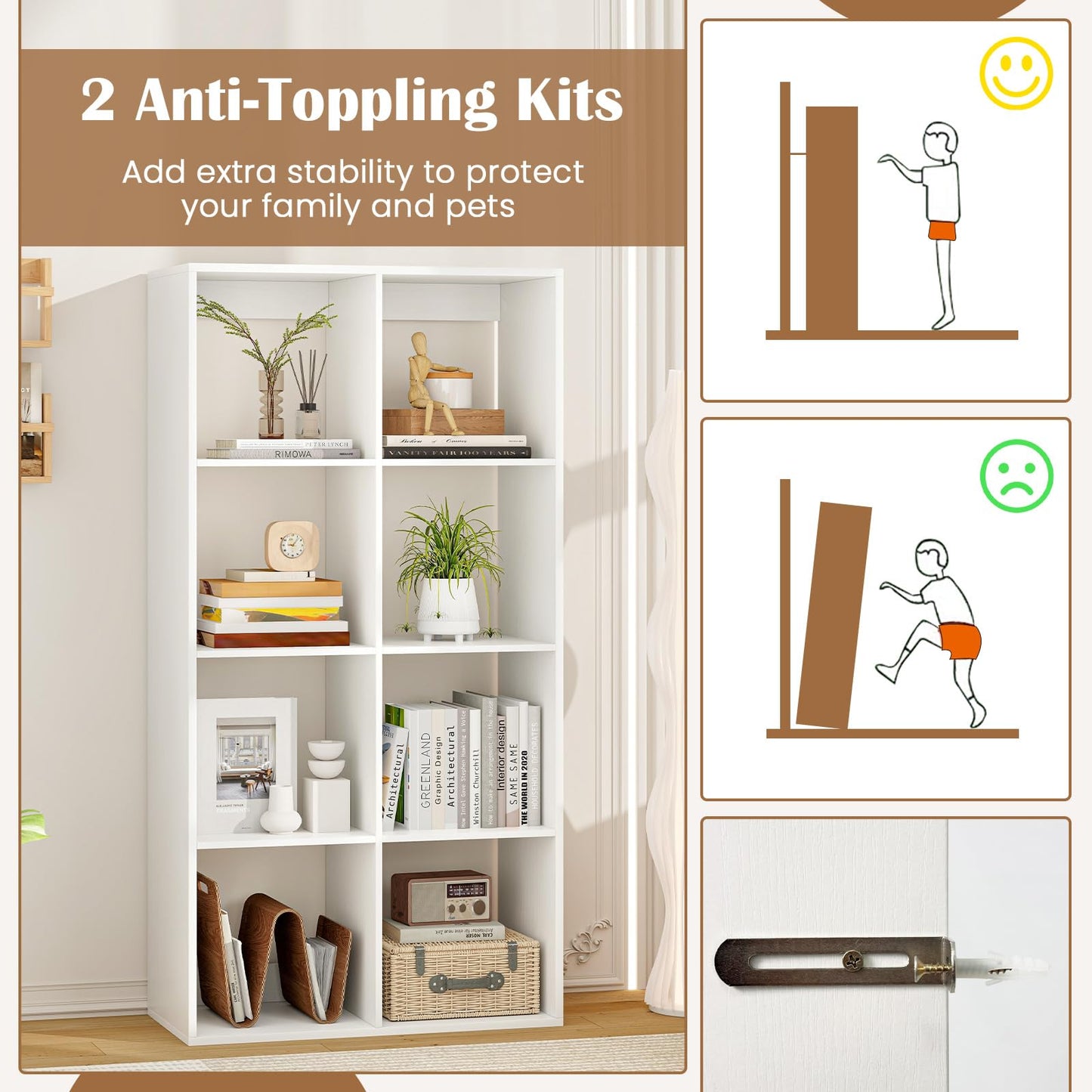Tangkula Cube Bookcase Freestanding Cube Storage Organizer with Anti Toppling Kits