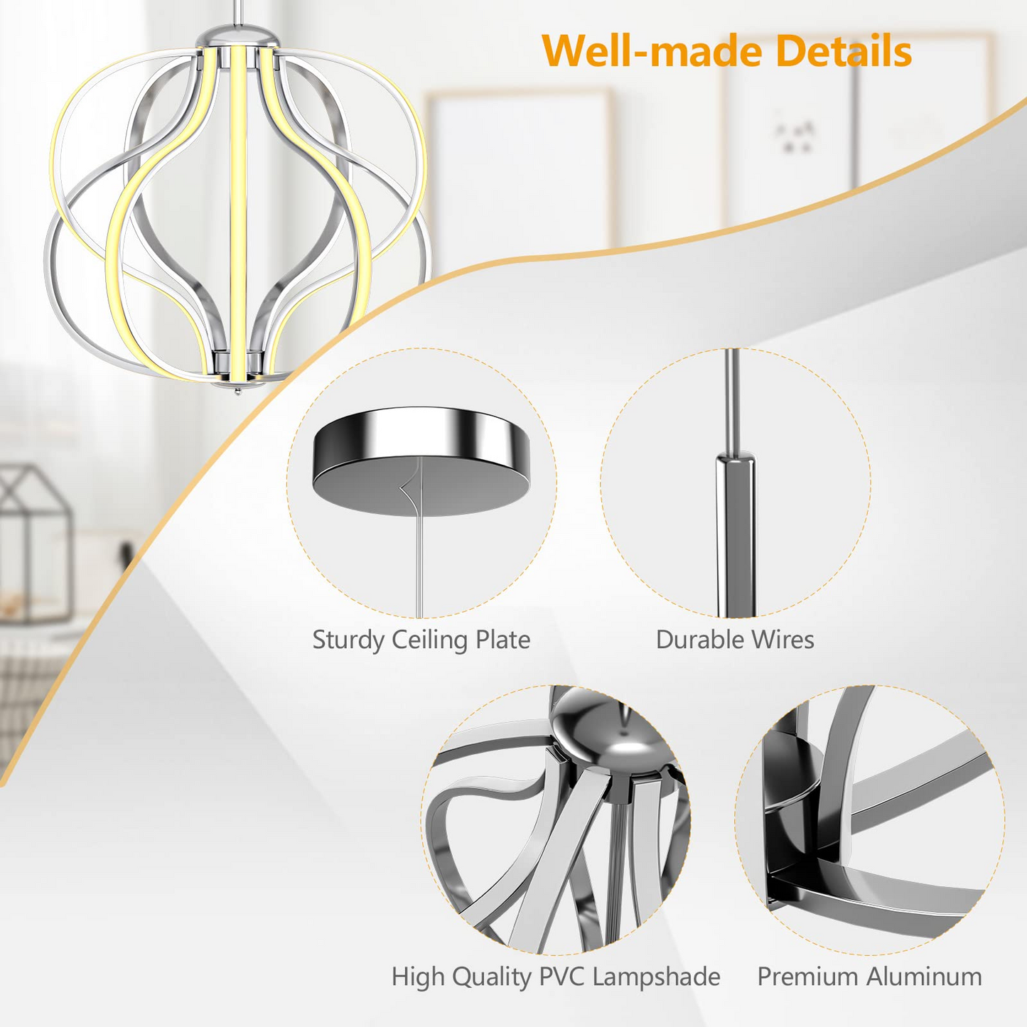 Tangkula Modern LED Chandelier, Dimmable Pendant Light