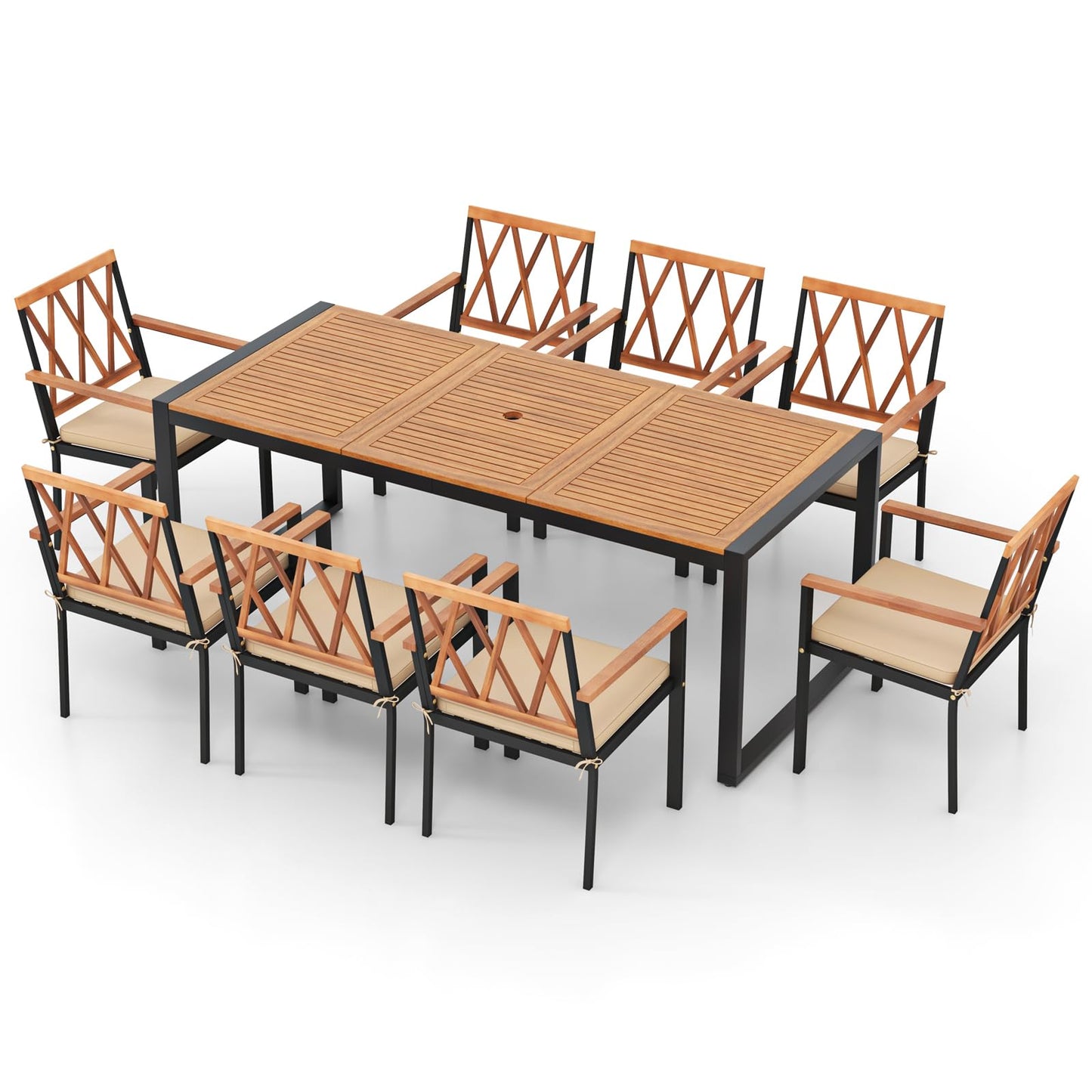 Tangkula Ensemble de salle à manger d'extérieur 9 pièces (Naturel et Noir)