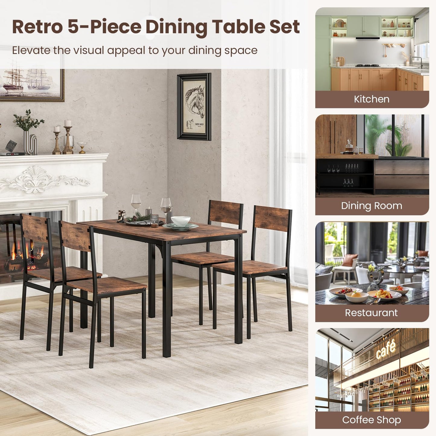 Ensemble table et chaises de salle à manger Tangkula pour 4, ensemble table et chaises de cuisine rétro pour 4