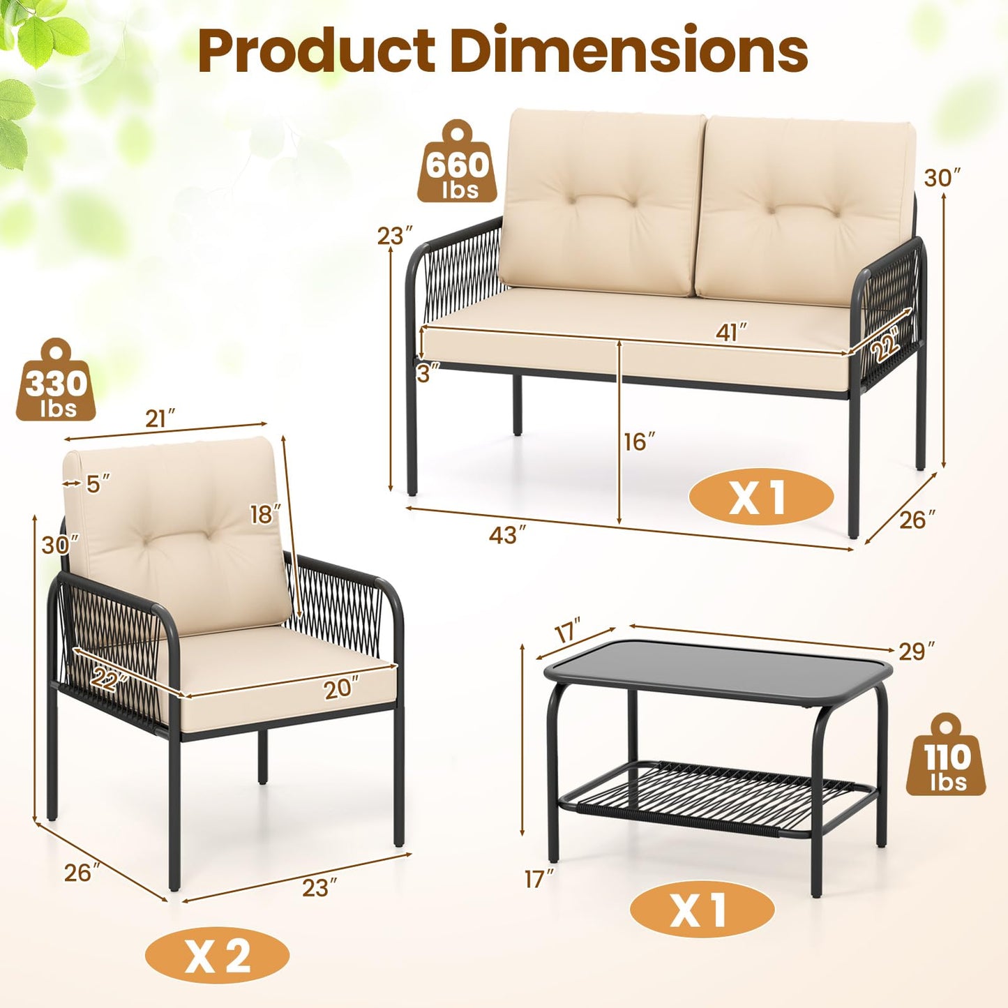 Tangkula Patio Furniture Set PE Rattan Sofa Chairs(4/8)