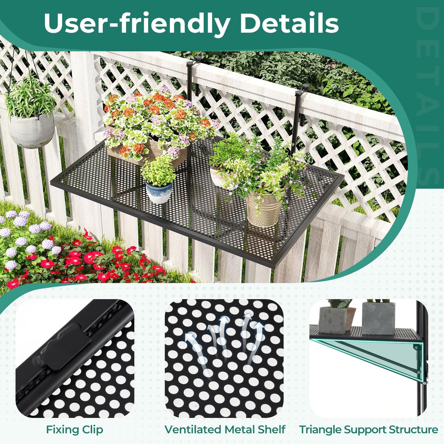 Tangkula Balcony Railing Table Outdoor Folding Hanging Table(24” x 20” x 20”)