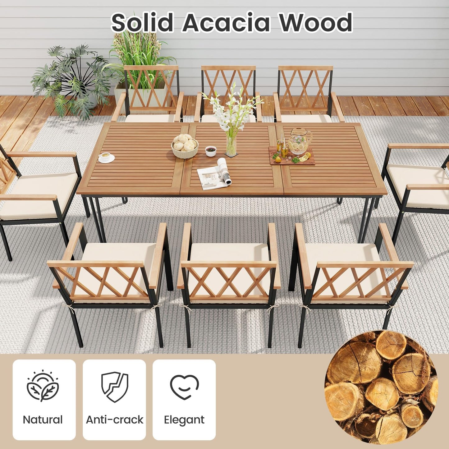Tangkula 9 Piece Patio Dining Set(Natural)