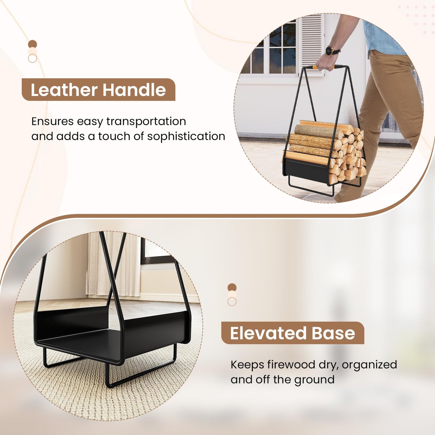 Tangkula Firewood Log Rack with Handle & Elevate Stand