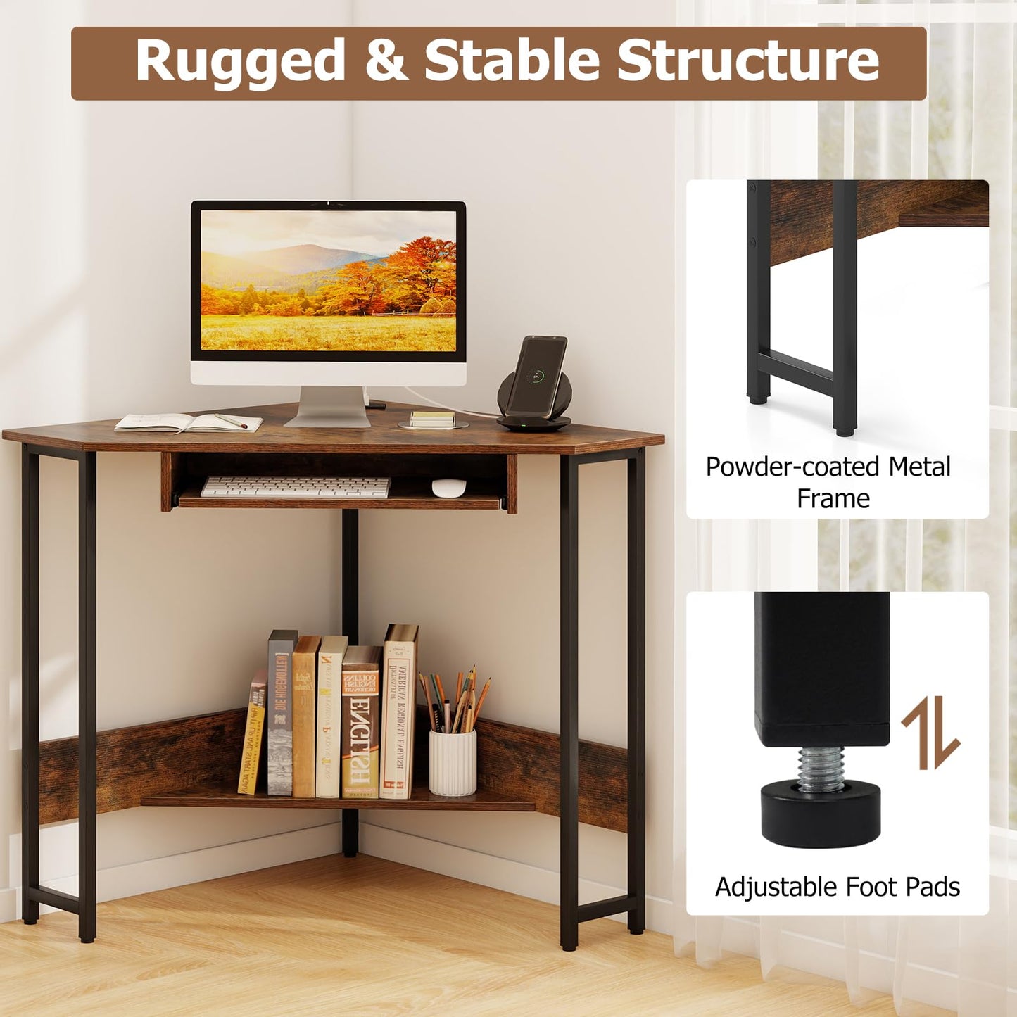 Tangkula Corner Desk with Keyboard Tray with Storage Shelf