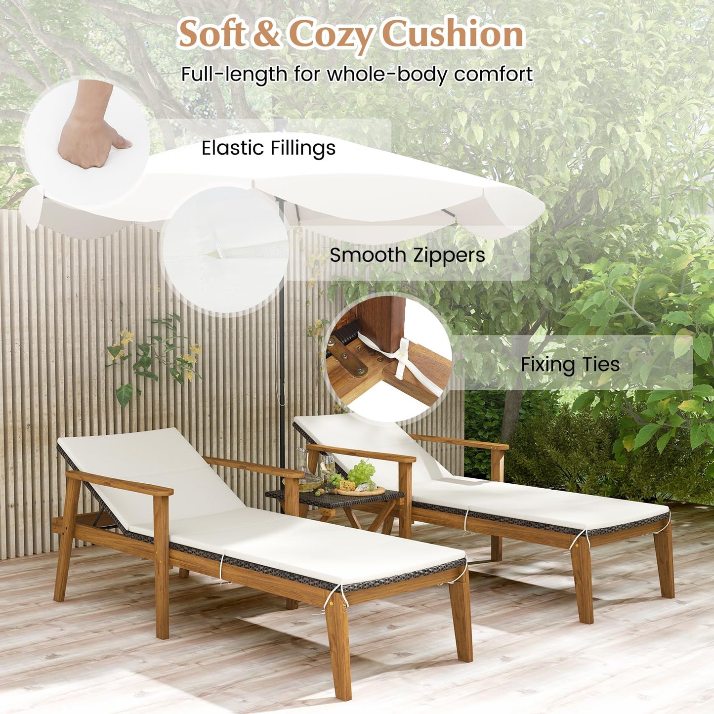 Tangkula Outdoor Chaise Lounge Chair, Rattan Patio Chaise with Armrests & 4-Level Backrest