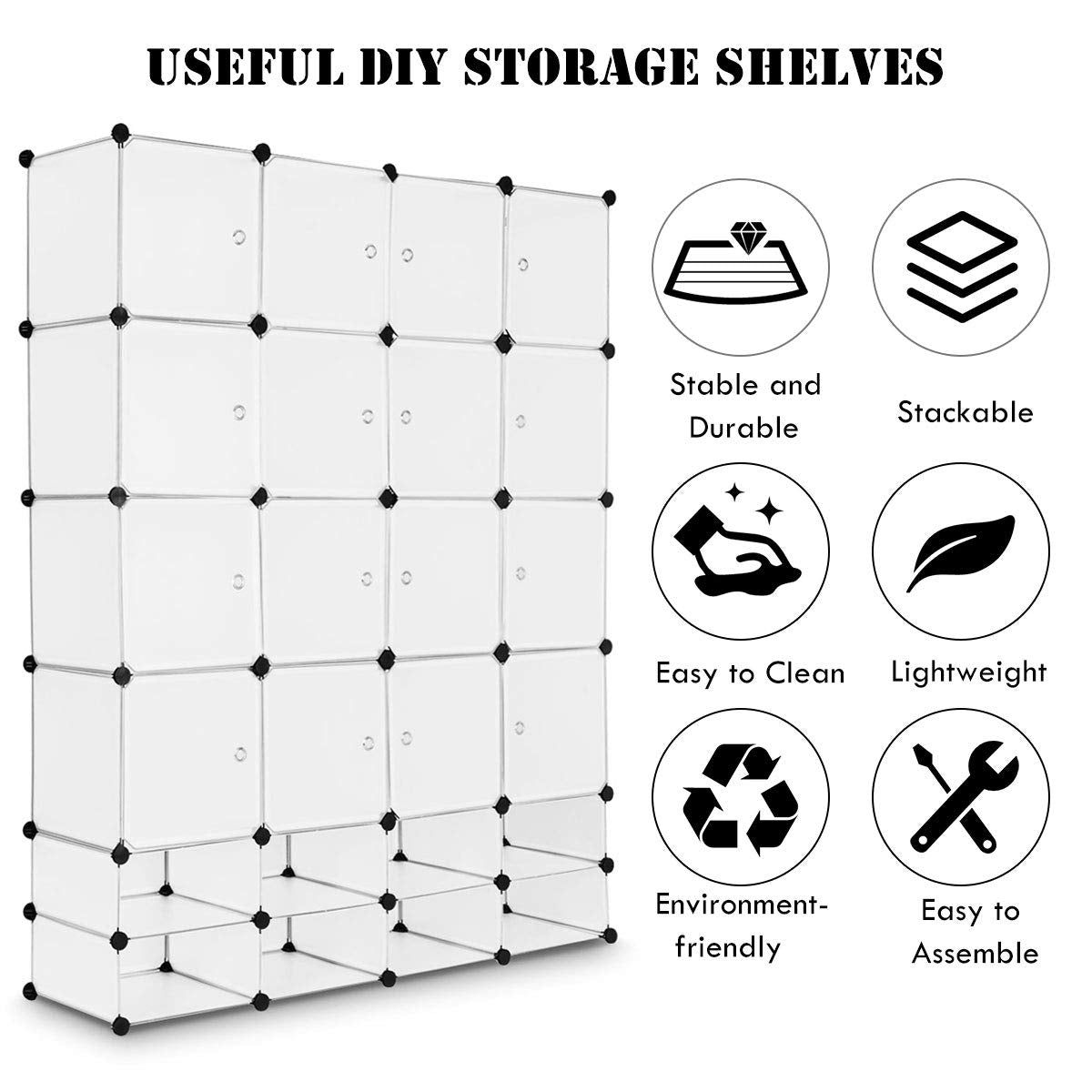 Portable Clothes Closet Wardrobe Bedroom Armoire DIY Storage Organizer Closet with Doors, 16 Cubes and 8 Shoe Racks