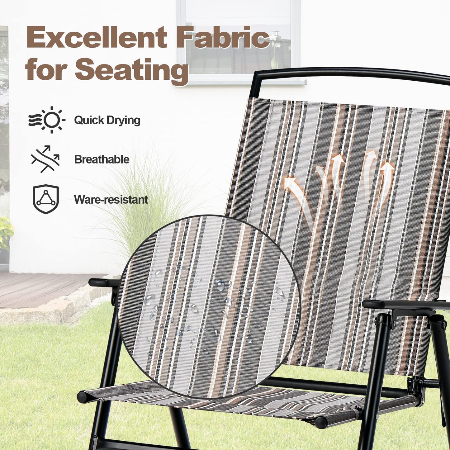Tangkula Patio Folding Chairs Set of 2, Portable Sling Lawn Chairs with Metal Frame
