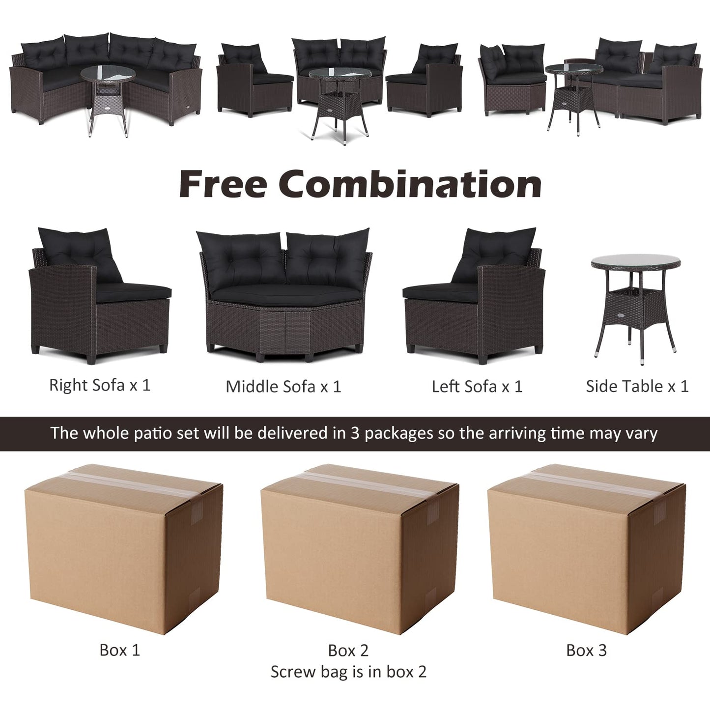 Tangkula 4 Piece Outdoor Sofa Set, Patio Rattan Corner Chair Set W/Round Side Table