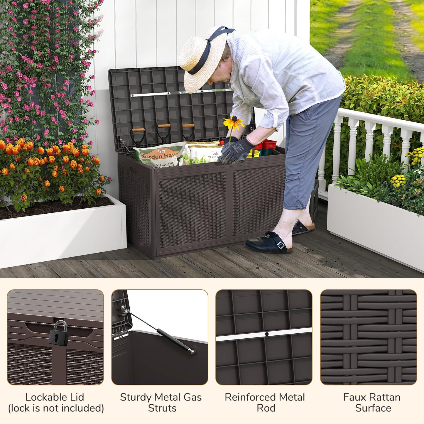Tangkula 100 Gallon Outdoor Storage Box with 2 Smooth Wheels
