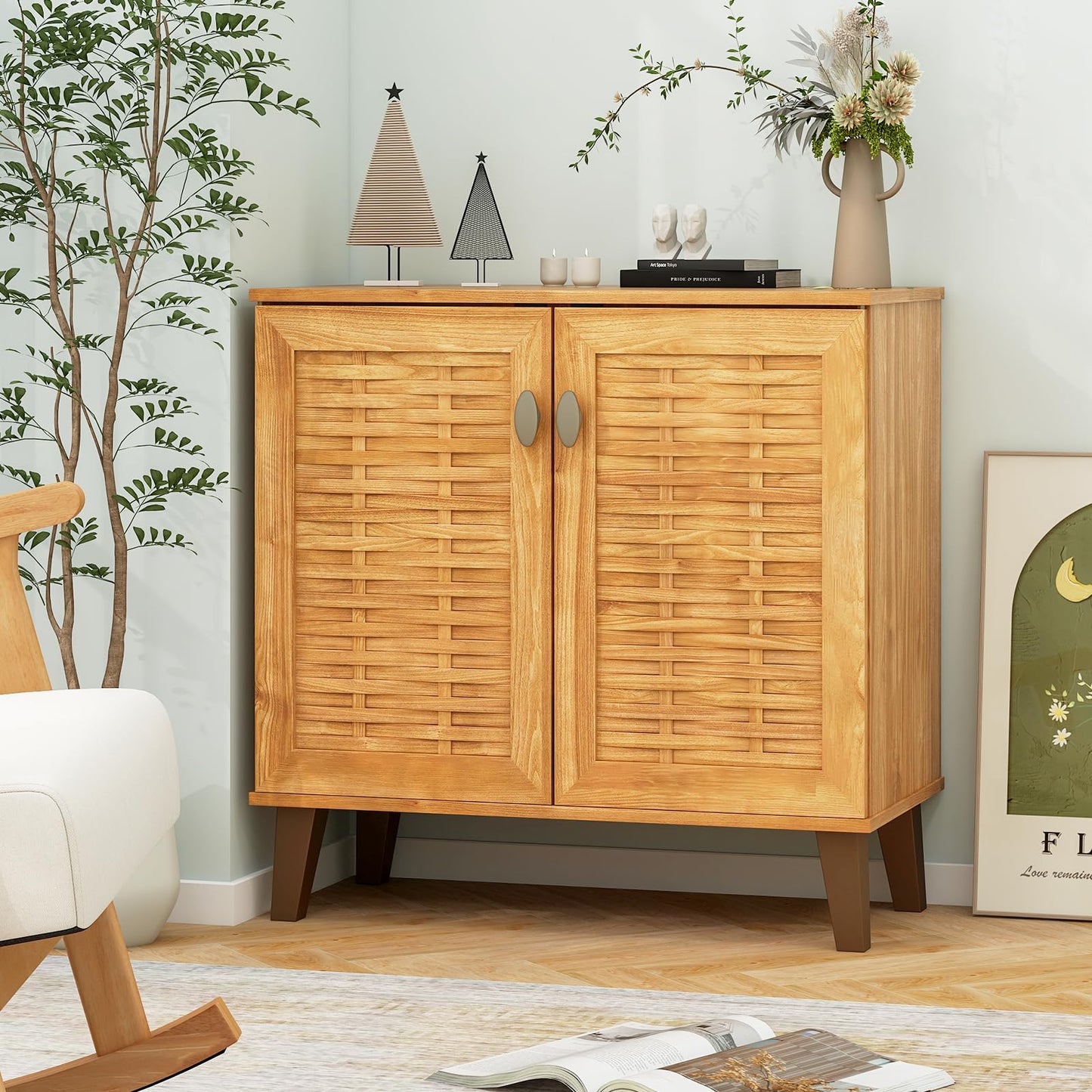 Tangkula Shoe Cabinet with 2 Doors w/ 3 Removable Shelves