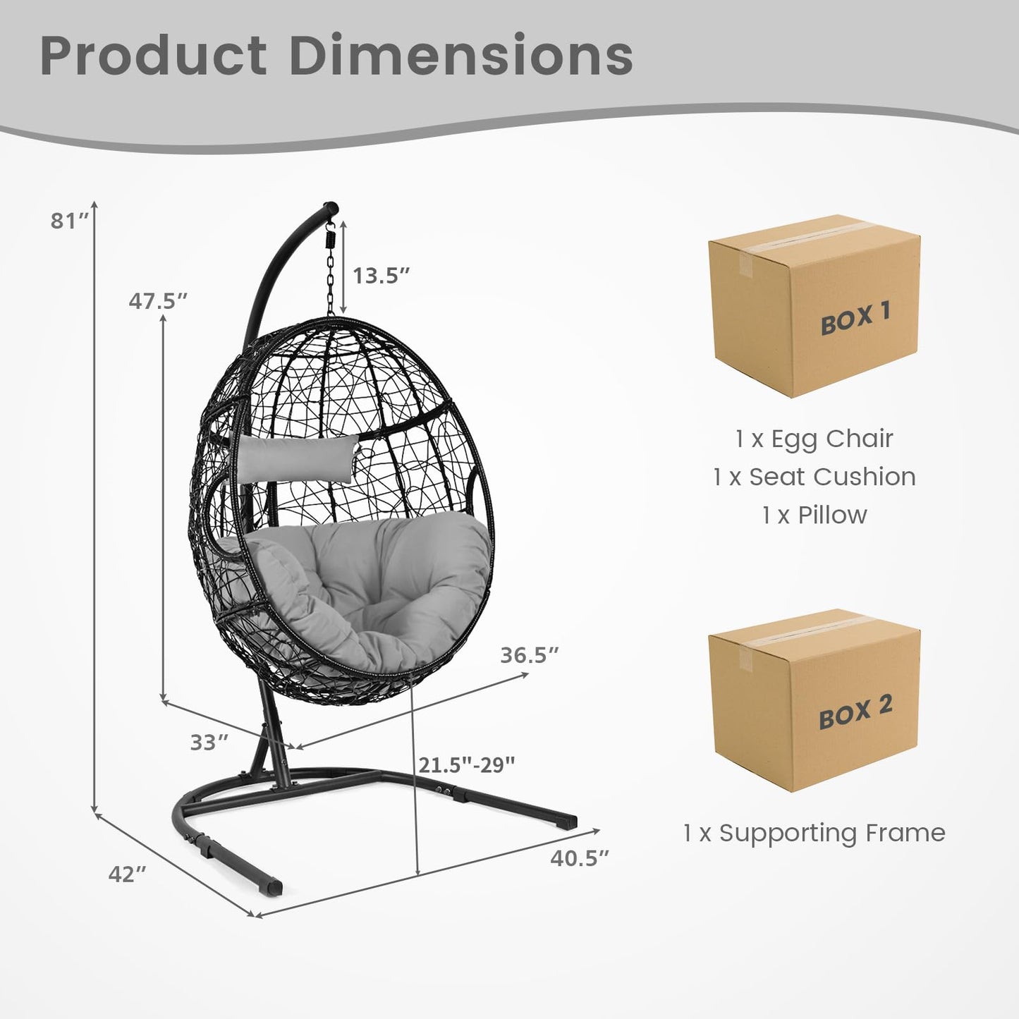 Tangkula Egg Chair with Stand, Hanging Egg Swing Chair with Removable Seat Cushion & Headrest