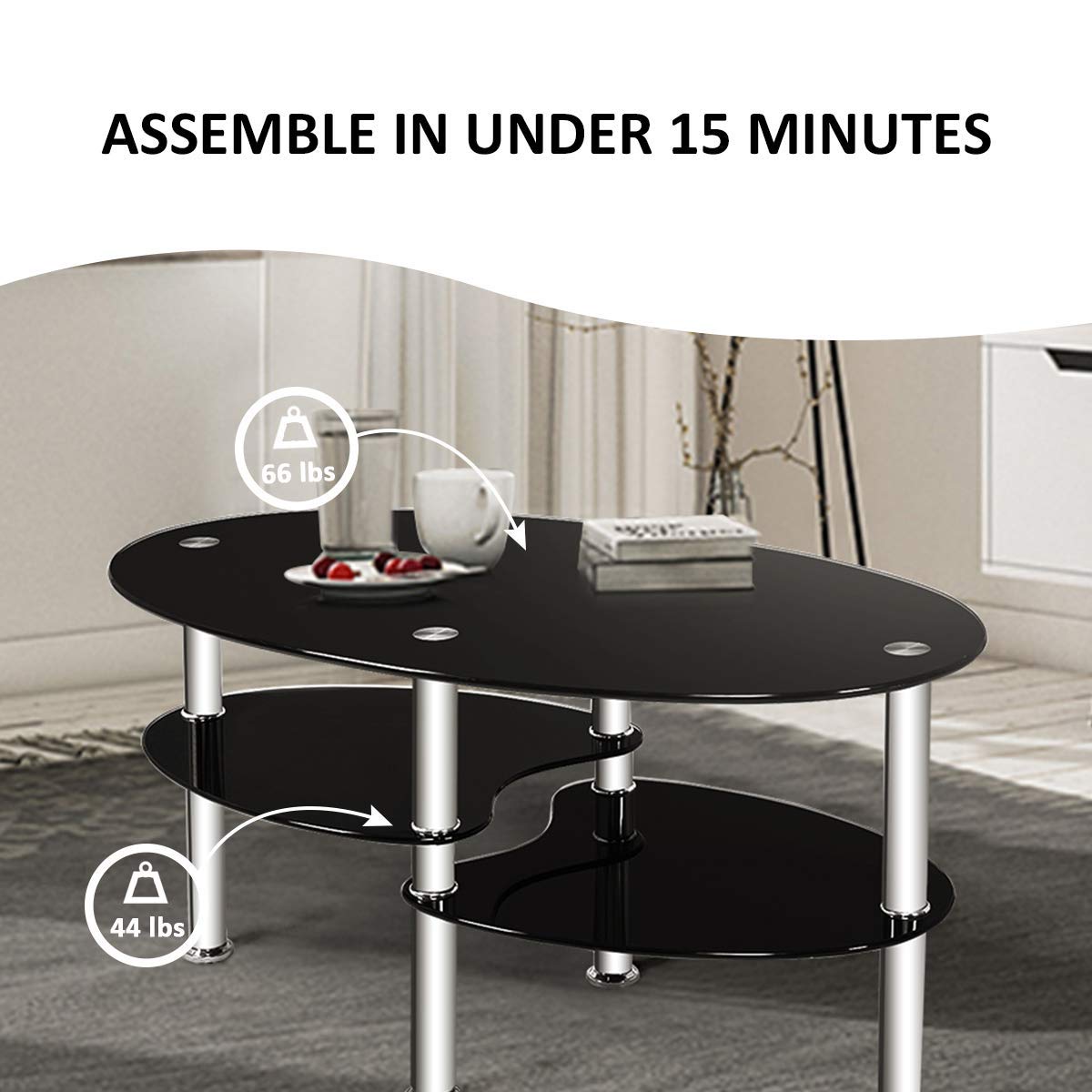 Tangkula Glass Coffee Table with 2 Tier Tempered Glass Boards